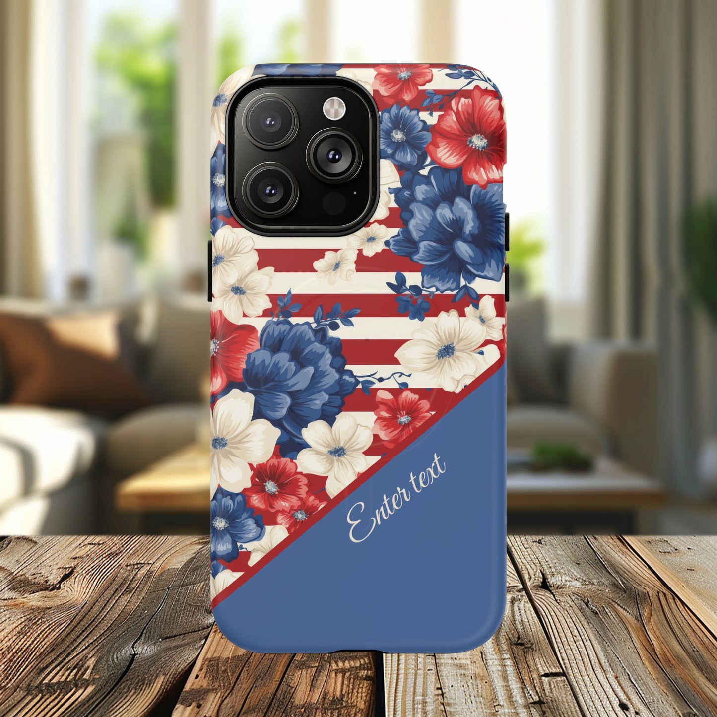 Personalized Stars, Stripes & Petals Tough Magnetic MagSafe Case, Patriotic Cover, Floral Design, Durable Protection, Gift for Her, Summer Vibes