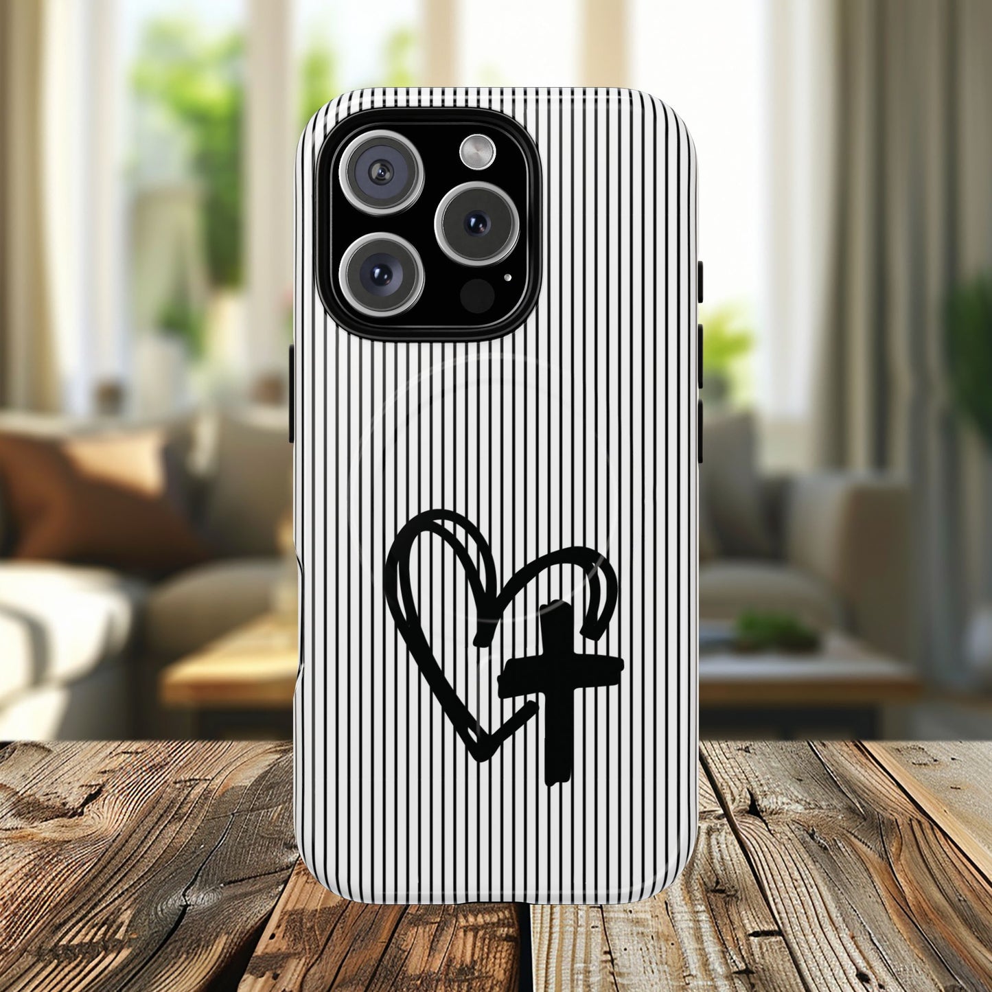 Tough Magnetic Phone Case with Heart & Cross Design, Durable Phone Cover, Unique Gift for Her, Stylish Accessory, Everyday Use