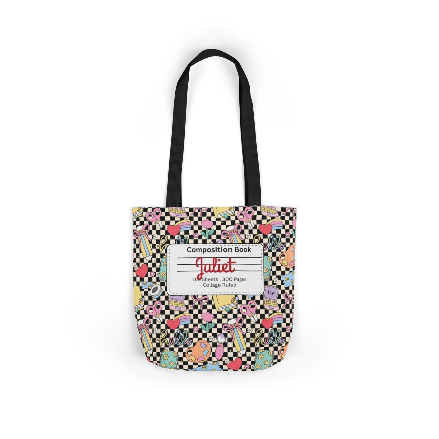 Personalized Black Doodle Daydream Composition Book Inspired Canvas Tote Bag with Colorful Straps, Cute School Bag, Eco-Friendly Tote, Back to School Shopping Bag, Teacher Gift Idea