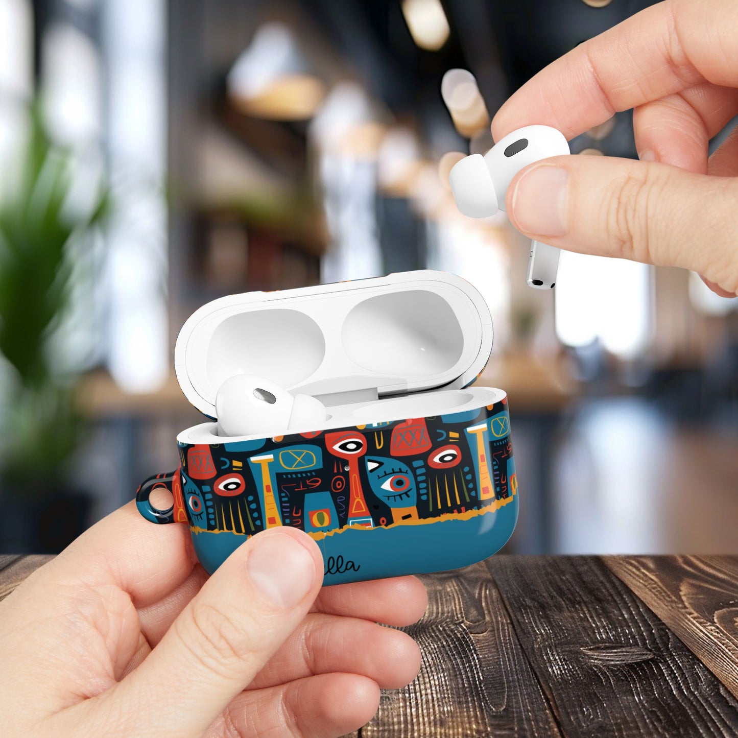 Personalized Abstract Eye Pattern AirPod Case — Colorful Tribal Graphic with Custom Text/Name