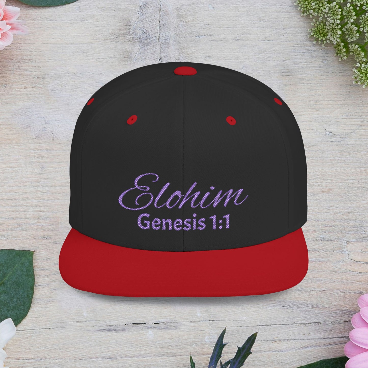 Purple 'Elohim' Snapback Cap - Faith-Inspired Flat Bill Hat, Baseball Hat, Perfect for Gifts, Daily Wear, Spiritual Events