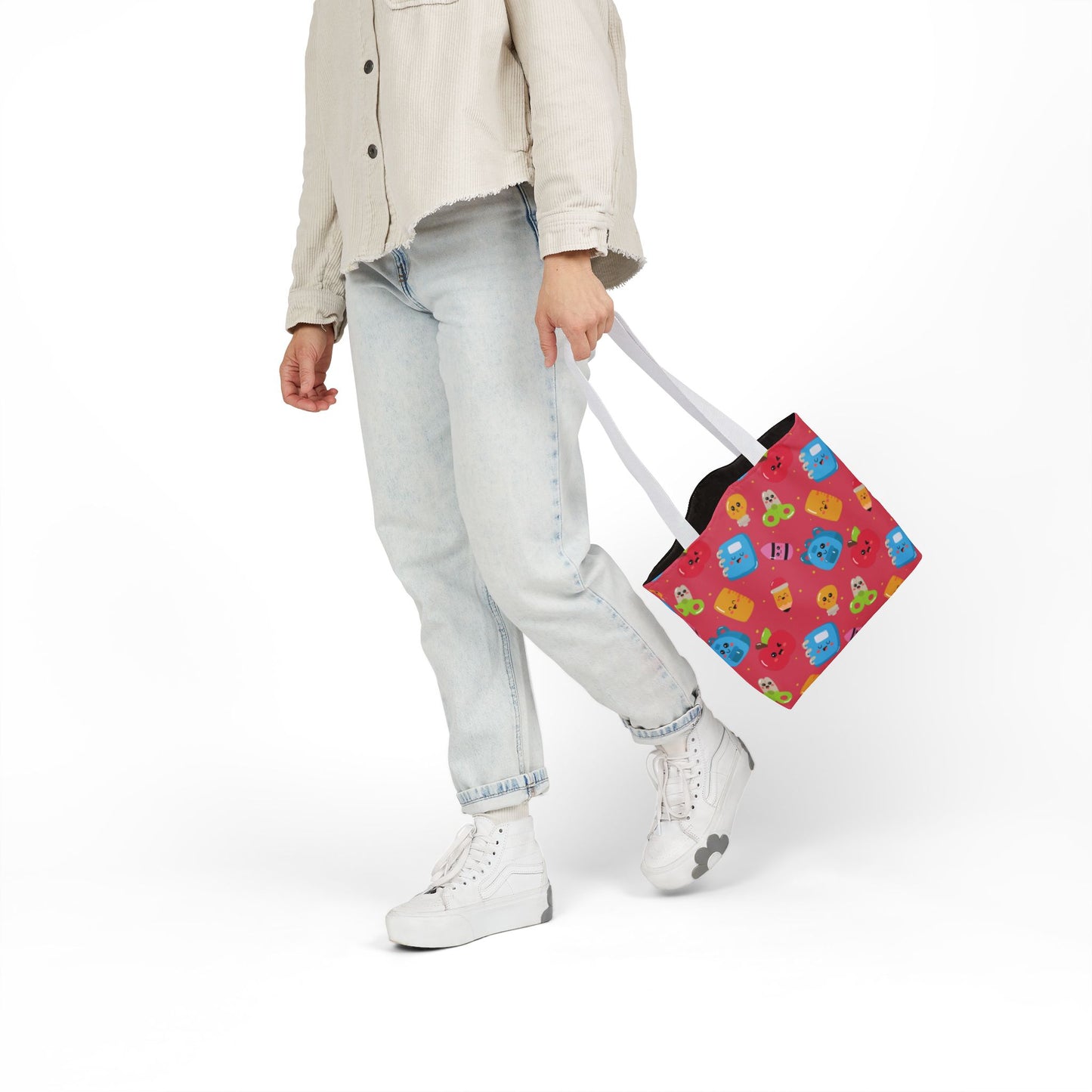 Personalized Kawaii Composition Book Inspired Canvas Tote Bag with Colorful Straps, Cute School Bag, Eco-Friendly Tote, Back to School Shopping Bag, Teacher Gift Idea