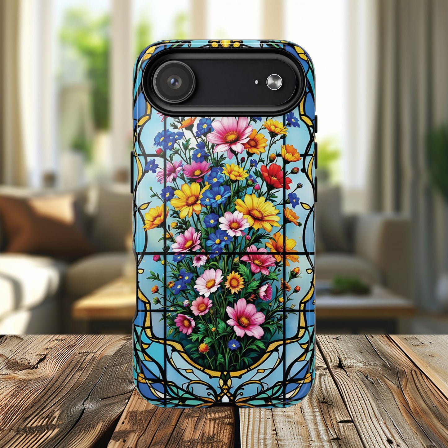 Floral Stained Glass Tough Magnetic Case, Durable Phone Cover, Gift for Nature Lovers, Unique Floral Design, Phone Accessories for All Occasions.