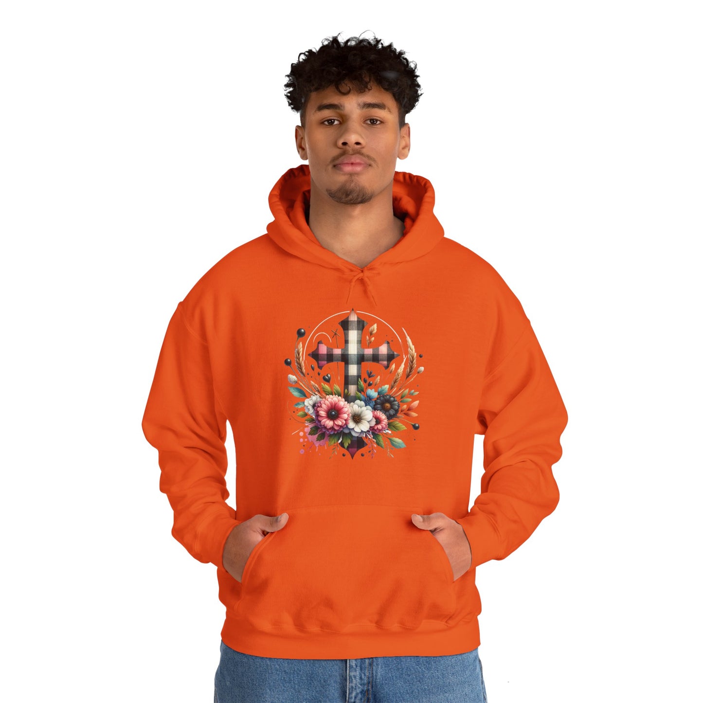 Faith and Floral Cross Unisex Heavy Blend™ Gildan Hooded Sweatshirt.