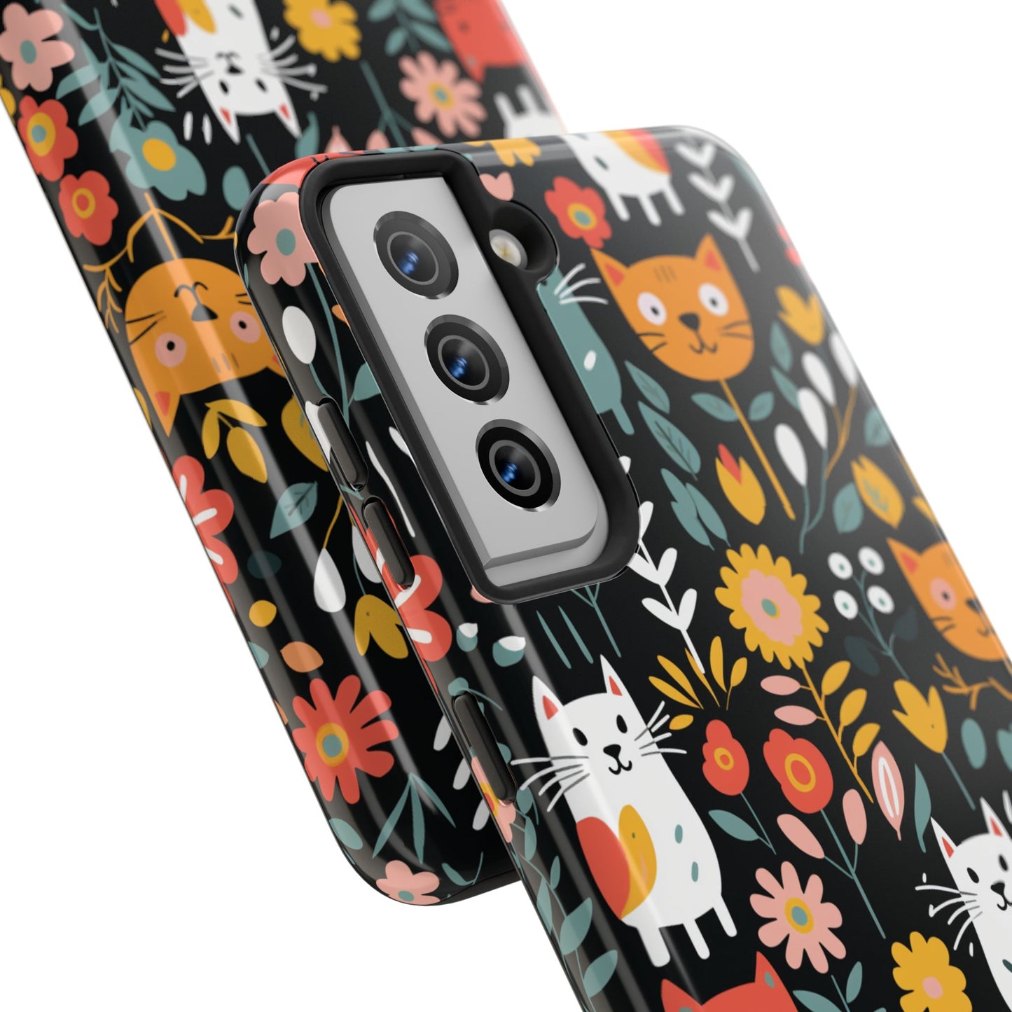 Personalized Whimsical Feline Garden Tough Phone Case — Custom Name iPhone & Samsung