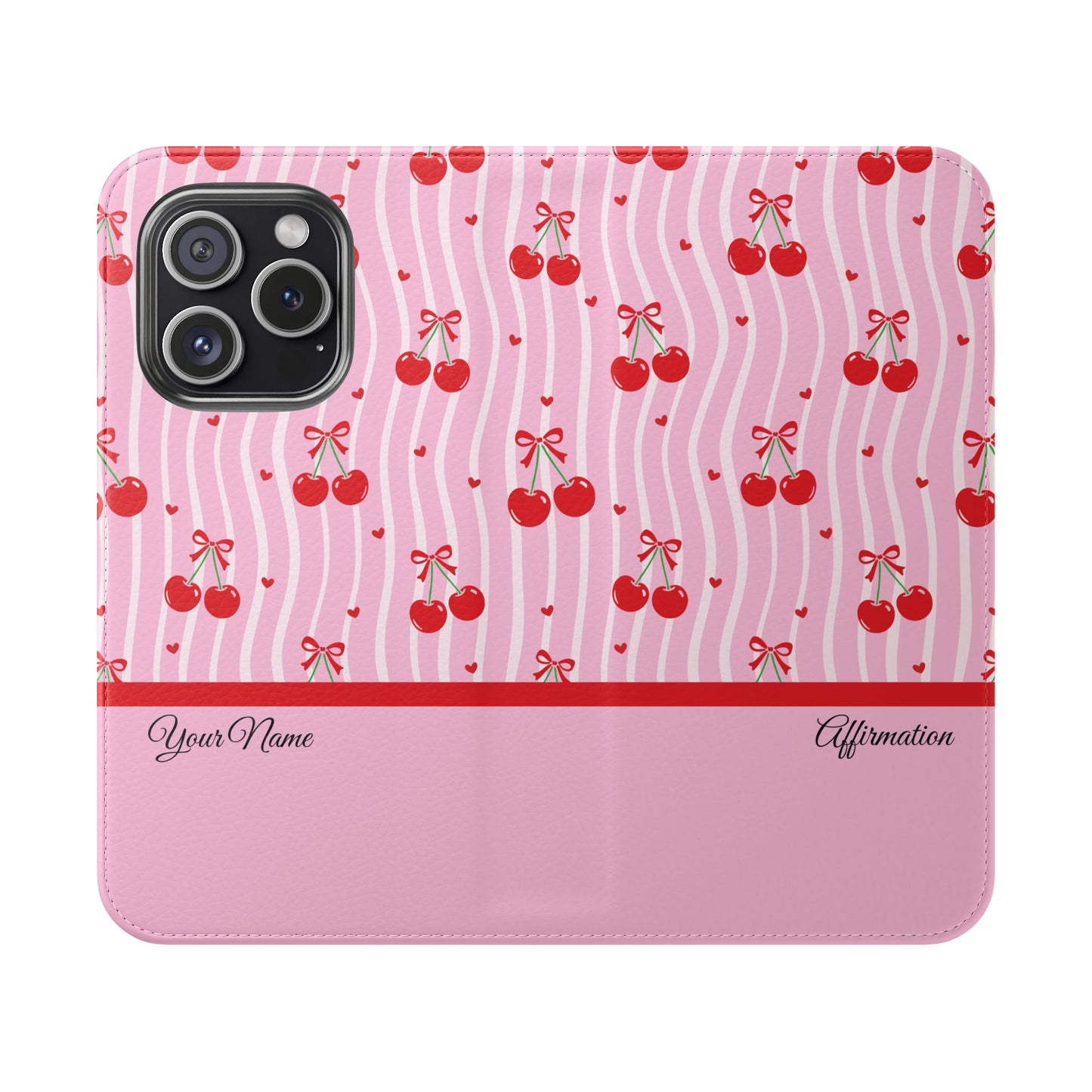 Personalized Cherry Blossom Dreams Flip iPhone and Samsung Cases — Wallet Folio with Name & Affirmation.