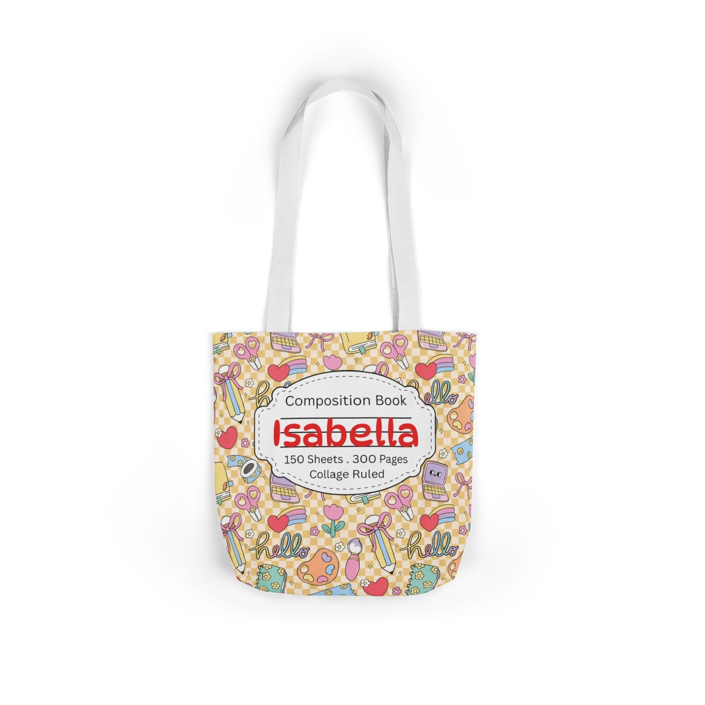 Personalized Doodle Daydream Composition Book Inspired Canvas Tote Bag with Colorful Straps, Cute School Bag, Eco-Friendly Tote, Back to School Shopping Bag, Teacher Gift Idea