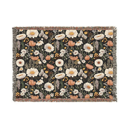 Blossom Elegance: Noir Garden Tapestry Woven Blanket