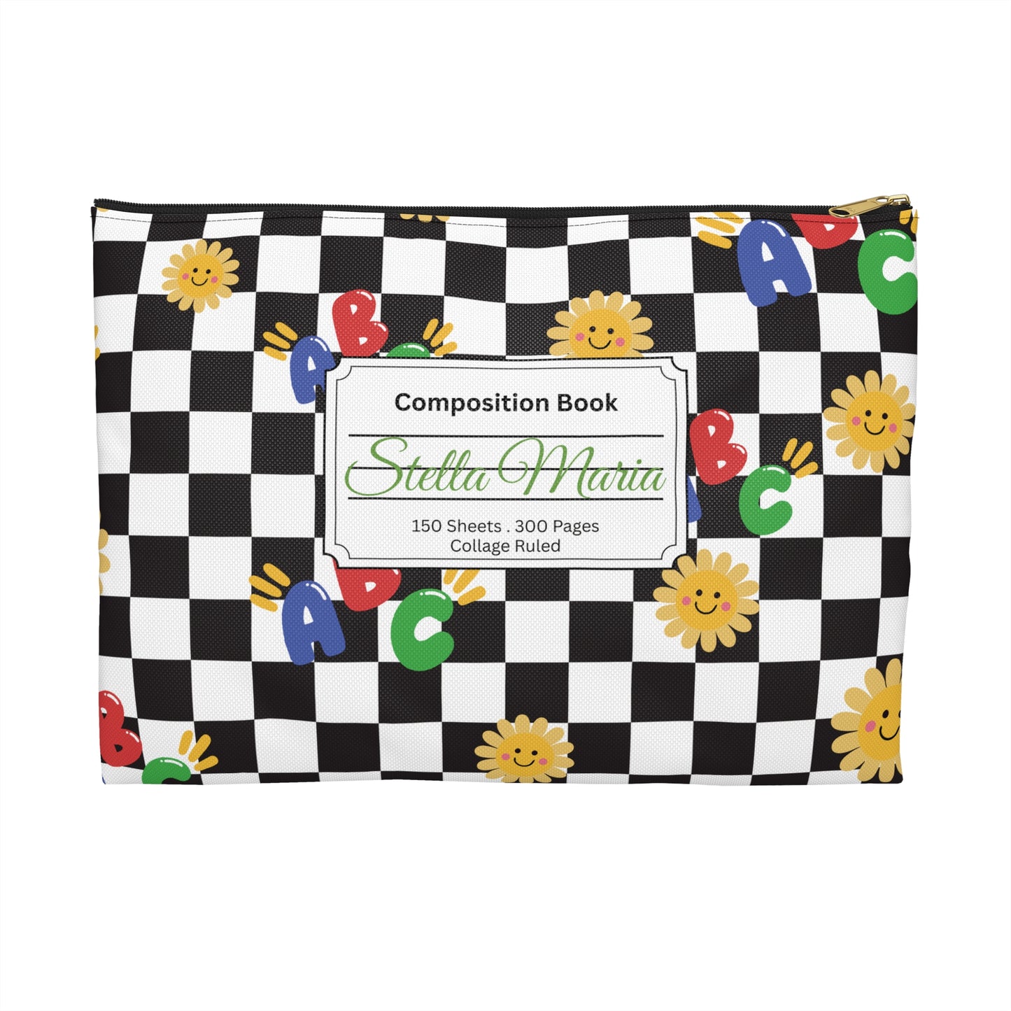 Personalized Schoolyard Chic Composition Book Inspired Accessory Pouch, Kids School Supplies, Classroom Organizer, Teacher Gift, Fun Stationery Case, Back to School