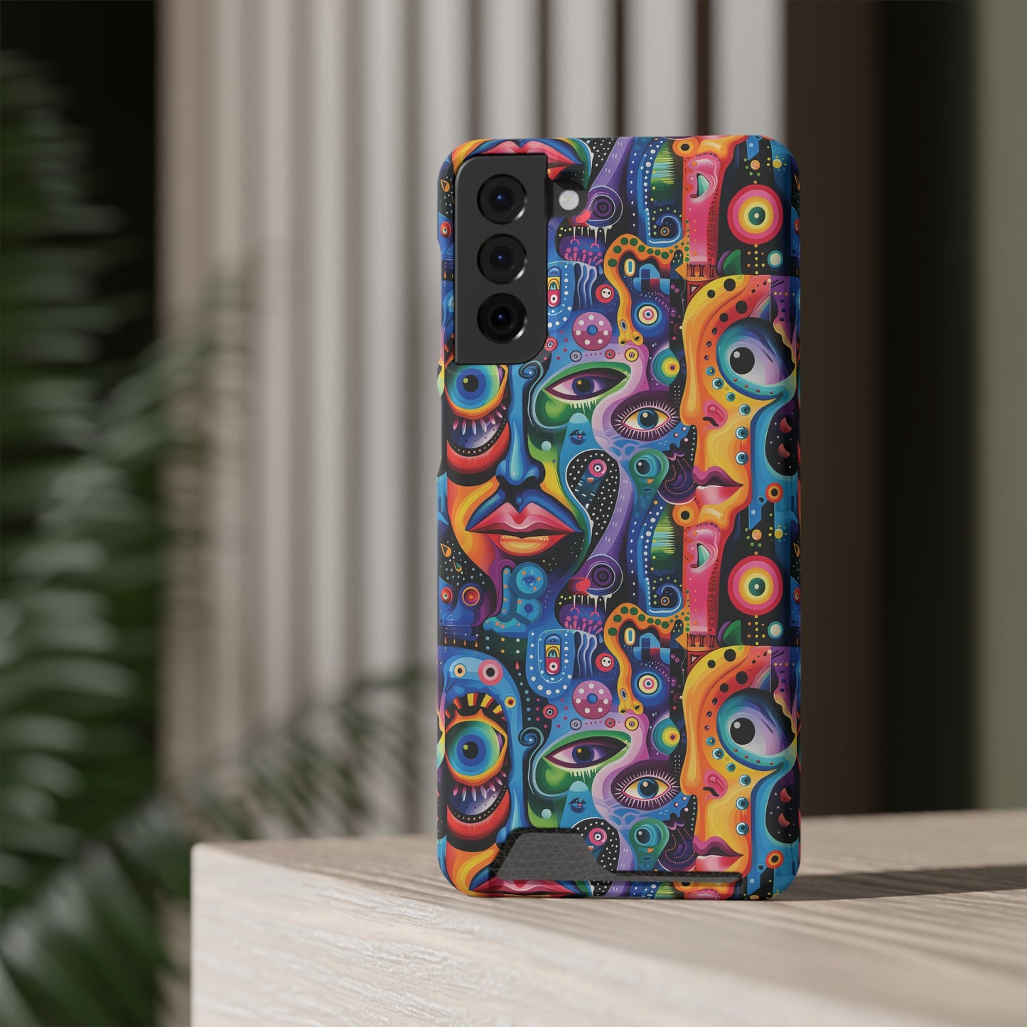 Psychedelic Visions Phone Case with Card Holder - Colorful and Stylish Design for Creatives