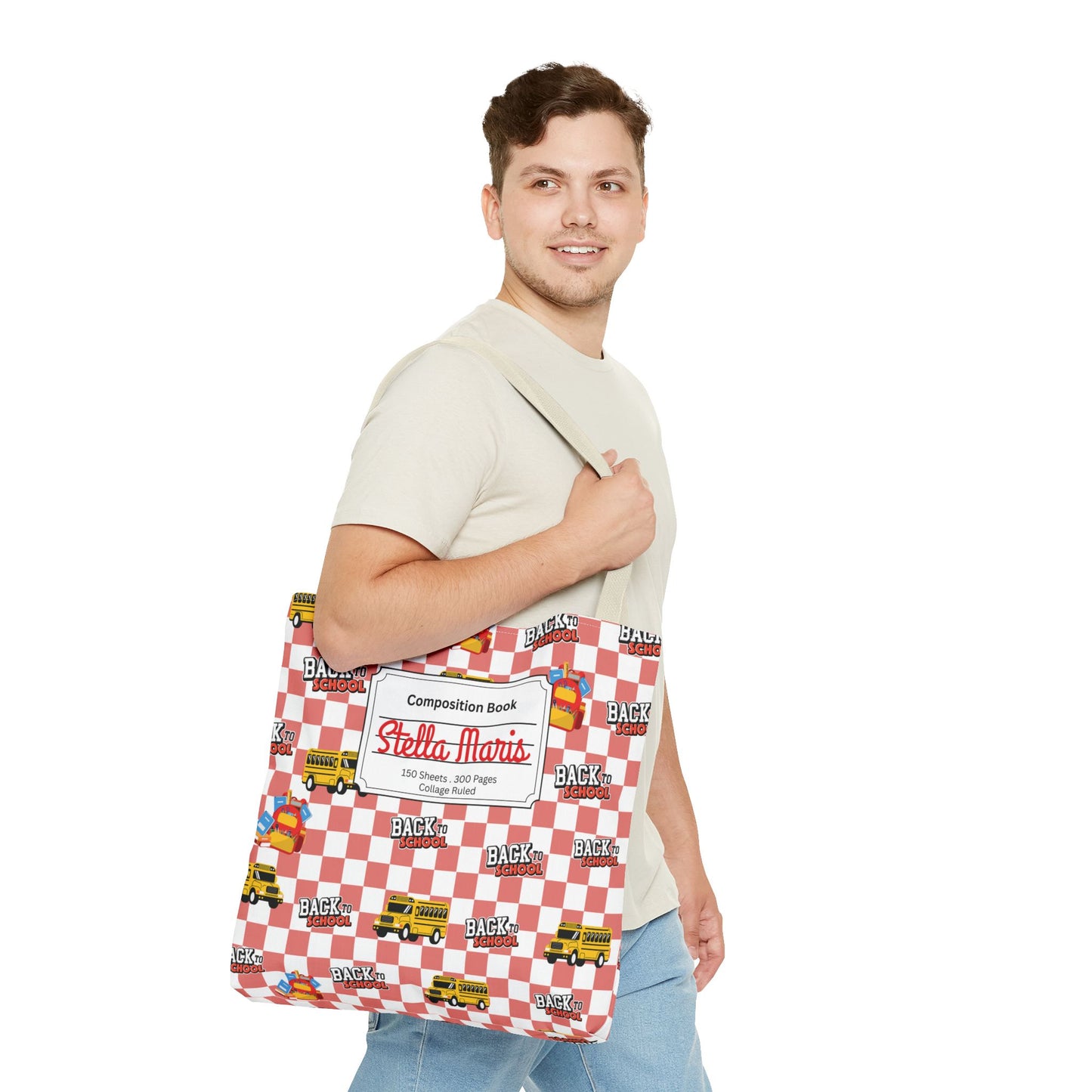 Personalized Red SchoolYard Chic Composition Book Inspired Tote Bag, Back to School Tote, Teacher Gift, Kids Bag, Custom Name Bag, Educational Accessories, Back to School Tote Bag.