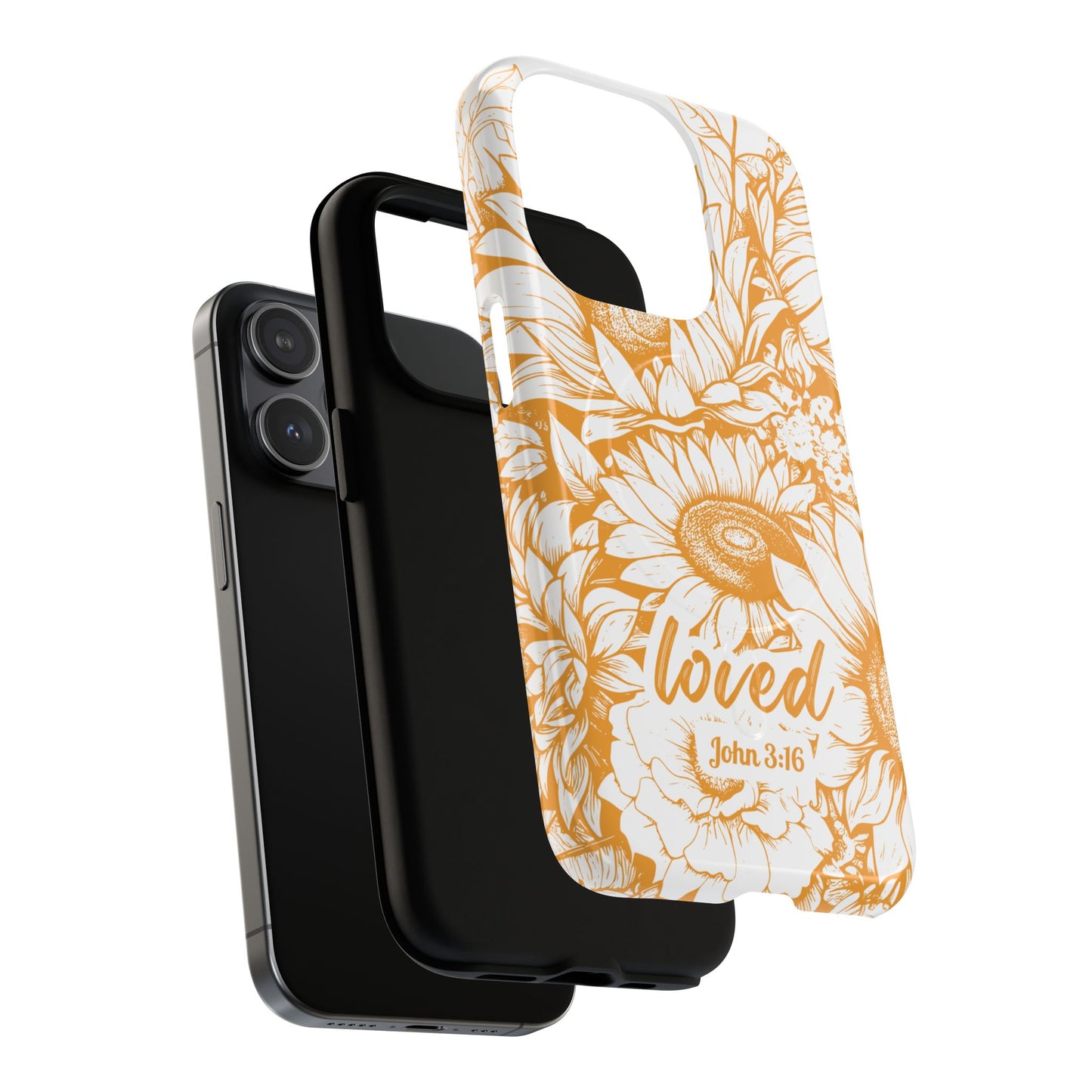 Loved John 3:16, Inspirational Gift, Tough iPhone Magnetic Case Scripture, Sunflower Bible Verse, MagSafe® iPhone® Tough Case, iPhone 14, iPhone 15, iPhone 16, Pro, Pro Max, Plus