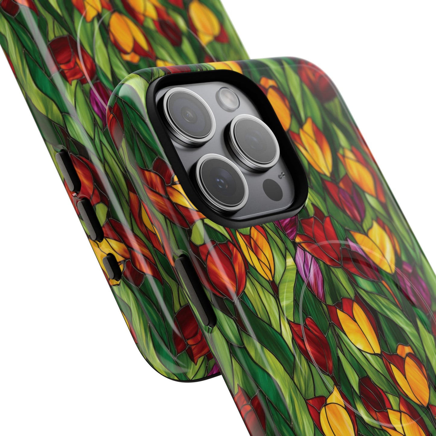 Floral Luminous Whirl Tough Magnetic iPhone Case, Stylish Protection for Everyday Life, Gift for Flower Lovers, Unique iPhone Accessory, Stained Glass iPhone Protection.
