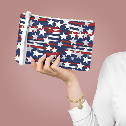 Patriotic Waves Clutch Bag - Vegan Leather Saffiano Pattern Fashionista On-the-Go Zip Fastening Wrist Strap.