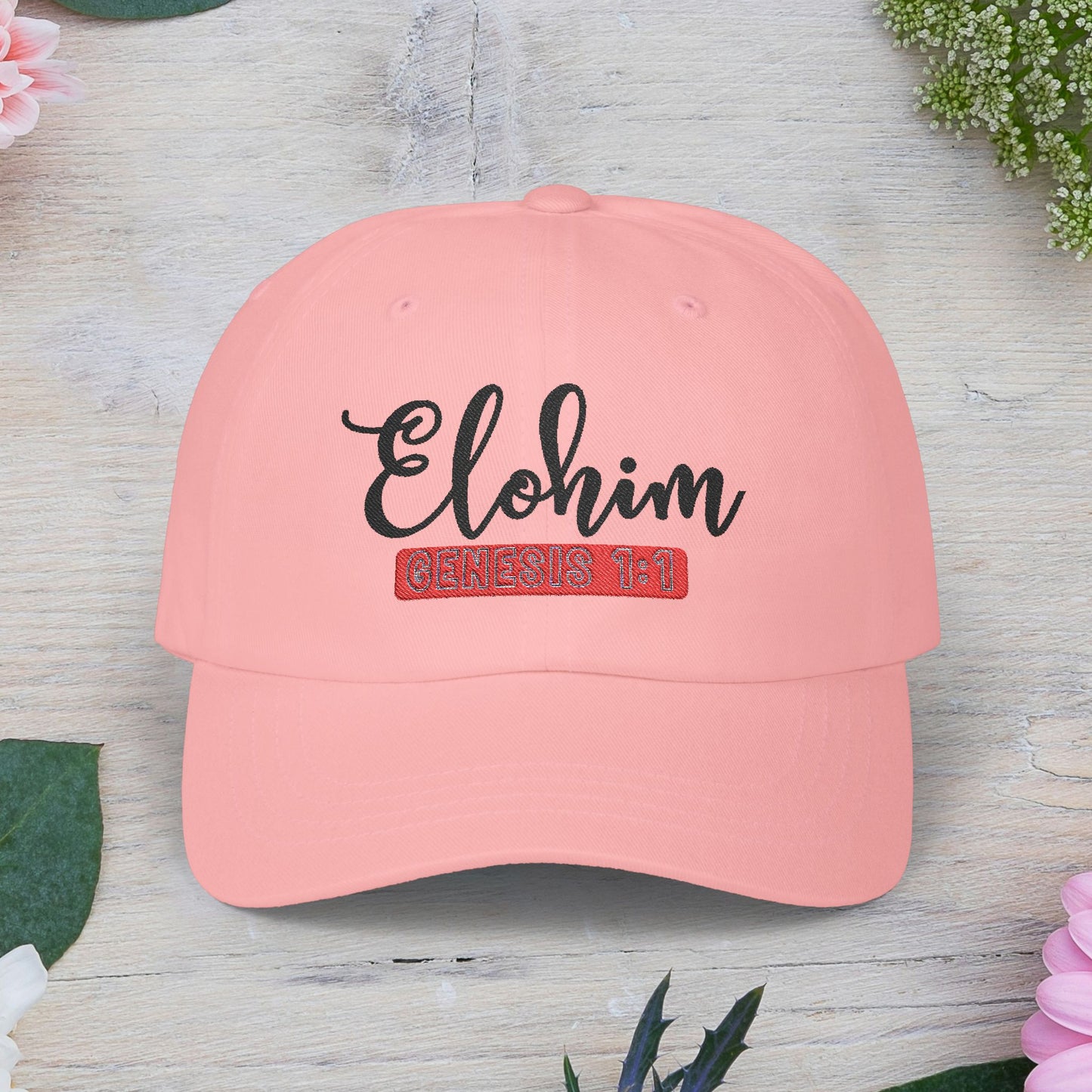Classic Embroidery Dad Cap with 'ELOHIM, GENESIS 1:1' - Faith-Based Hat, Casual Wear, Gift for Dad, Christian Accessory, Summer Fashion