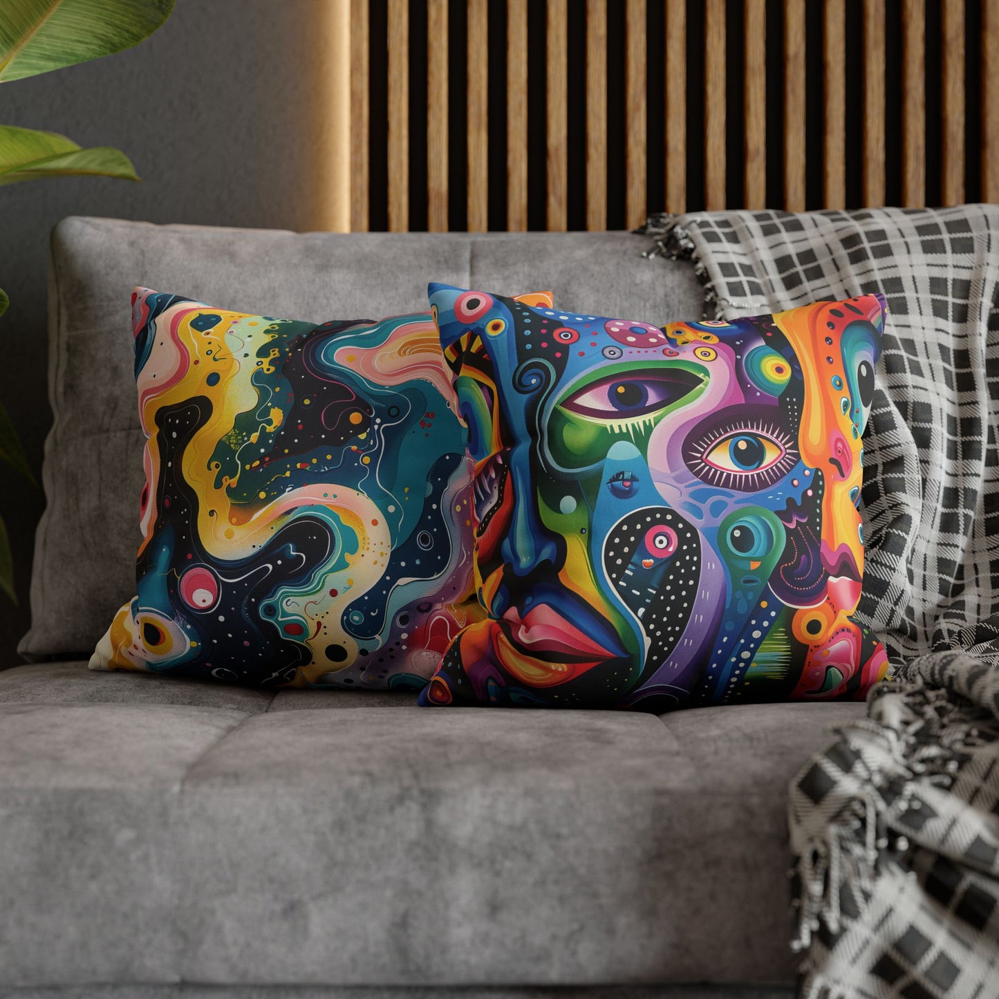 Psychedelic Visions Vibrant Abstract Art Pillowcase - Colorful Decorative Faux Suede Cushion Cover
