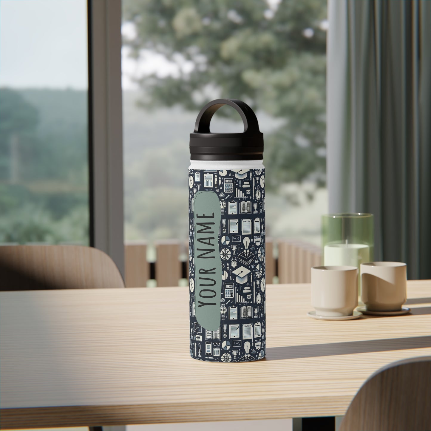 Personalized Name Stainless Steel Water Bottle, Handle Lid, Custom Gift Water bottle.