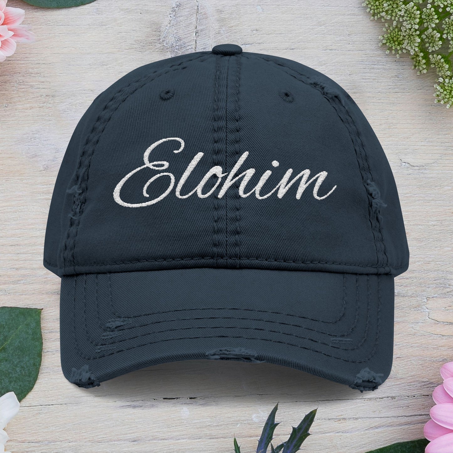 'ELOHIM, GENESIS 1:1'  Distressed Dad Hat with Embroidered, Casual Cap for Fathers, Gifts for Dads, Religious Hat, Vintage Style