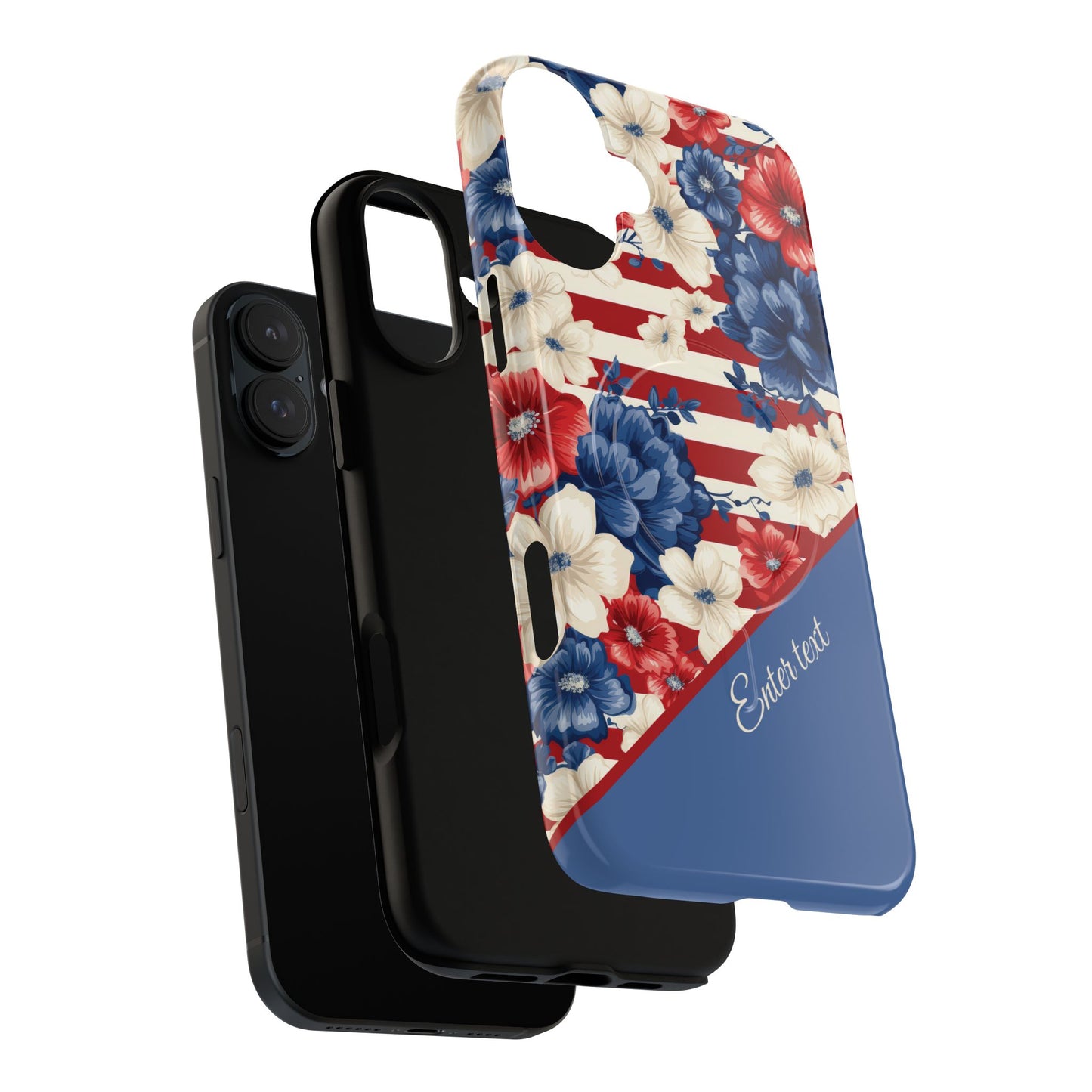 Personalized Stars, Stripes & Petals Tough Magnetic MagSafe Case, Patriotic Cover, Floral Design, Durable Protection, Gift for Her, Summer Vibes