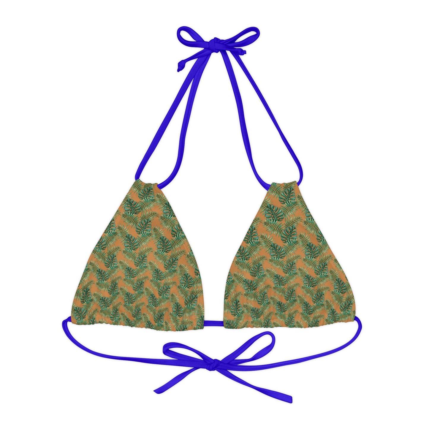 Brown Tropical Bliss Strappy Triangle Bikini Top (AOP)- (PY)