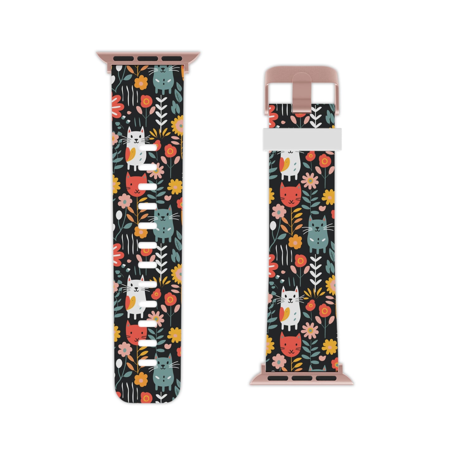 Whimsical Feline Garden Apple Watch Band - Colorful Patterned Strap for Pet Lovers