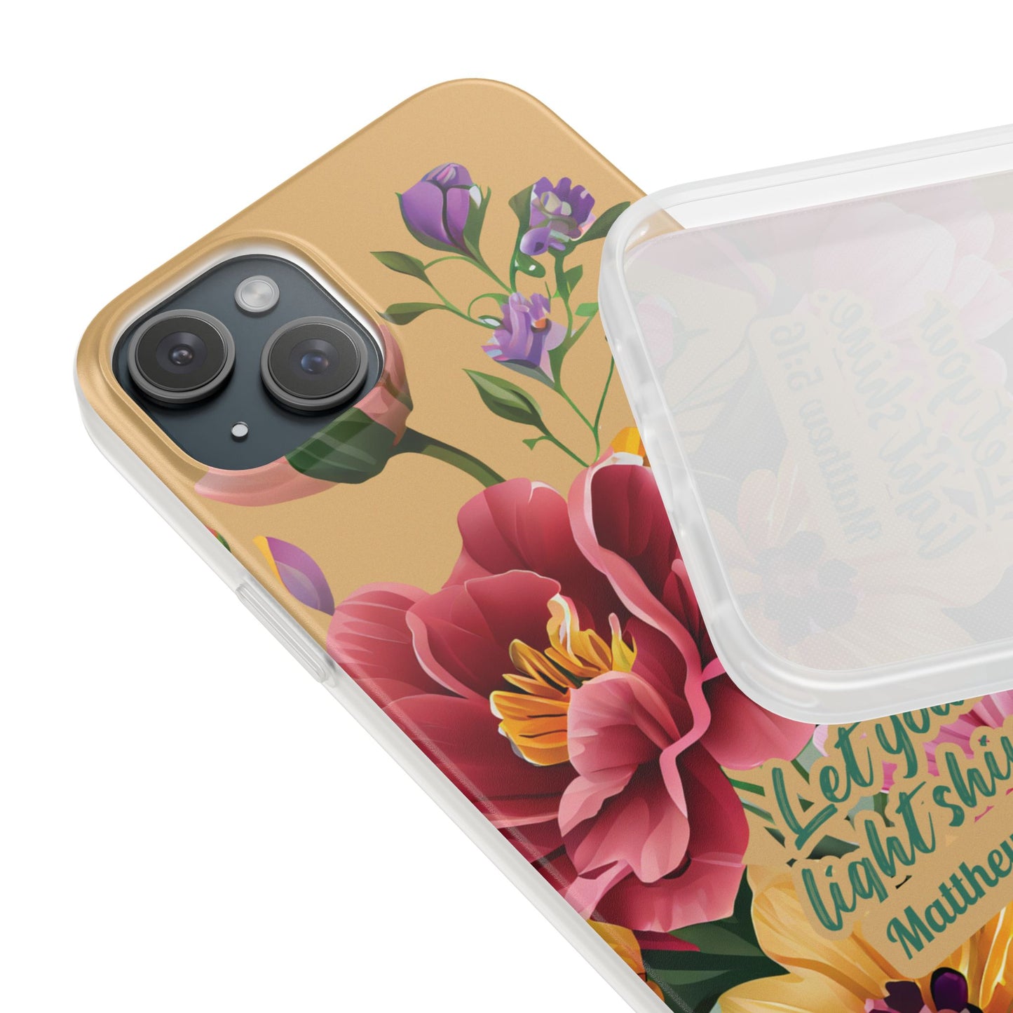 Floral Scripture Phone Case — "Let Your Light Shine" (Matthew 5:16) for iPhone and Samsung Cases.
