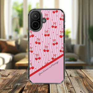 Personalized Cherry Blossom Dreams Clear Magnetic MagSafe iPhone® 13, 14, 15, 16, 17, X/XS, SE, XR, Mini, Pro, Pro Max, Plus Cases. — Customizable Name Accent