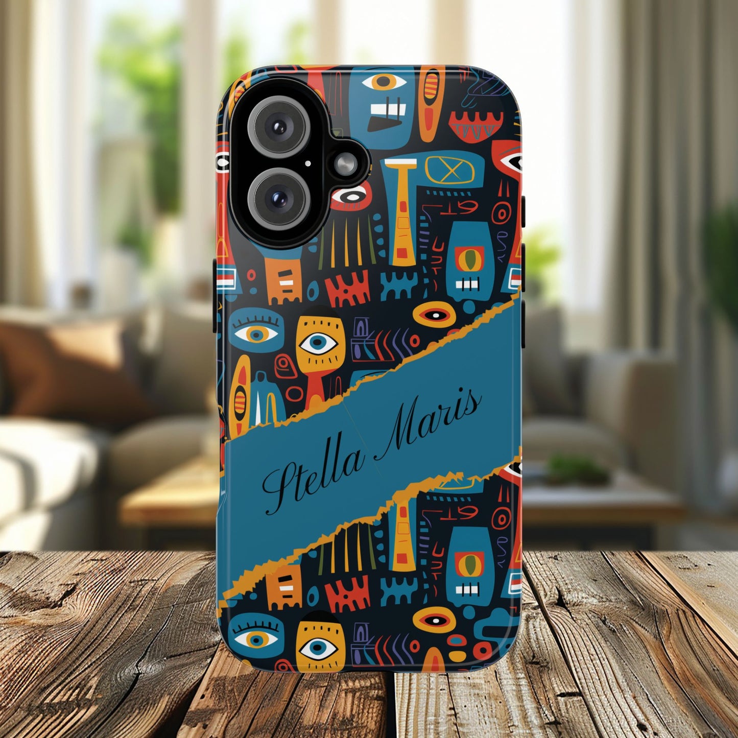 Personalized Colorful Abstract Faces Tough iPhone, Google and Samsung Case with Custom Name, Artistic Phone Cover, Phone Protector