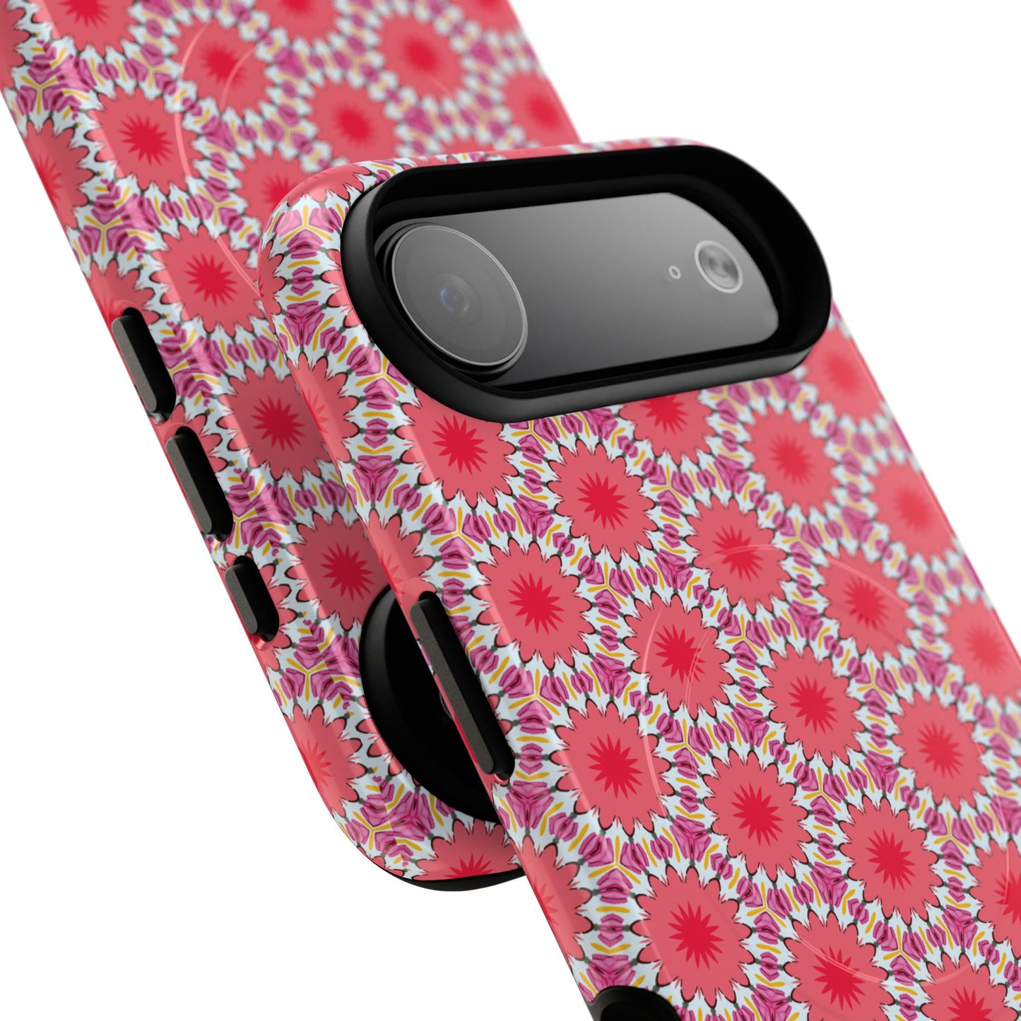Roseburst Mosaic Vibrant Flower Pattern iPhone Case, Stylish iPhone Cover, Tough Magnetic Case, Floral Gift, Trendy Accessory for Her