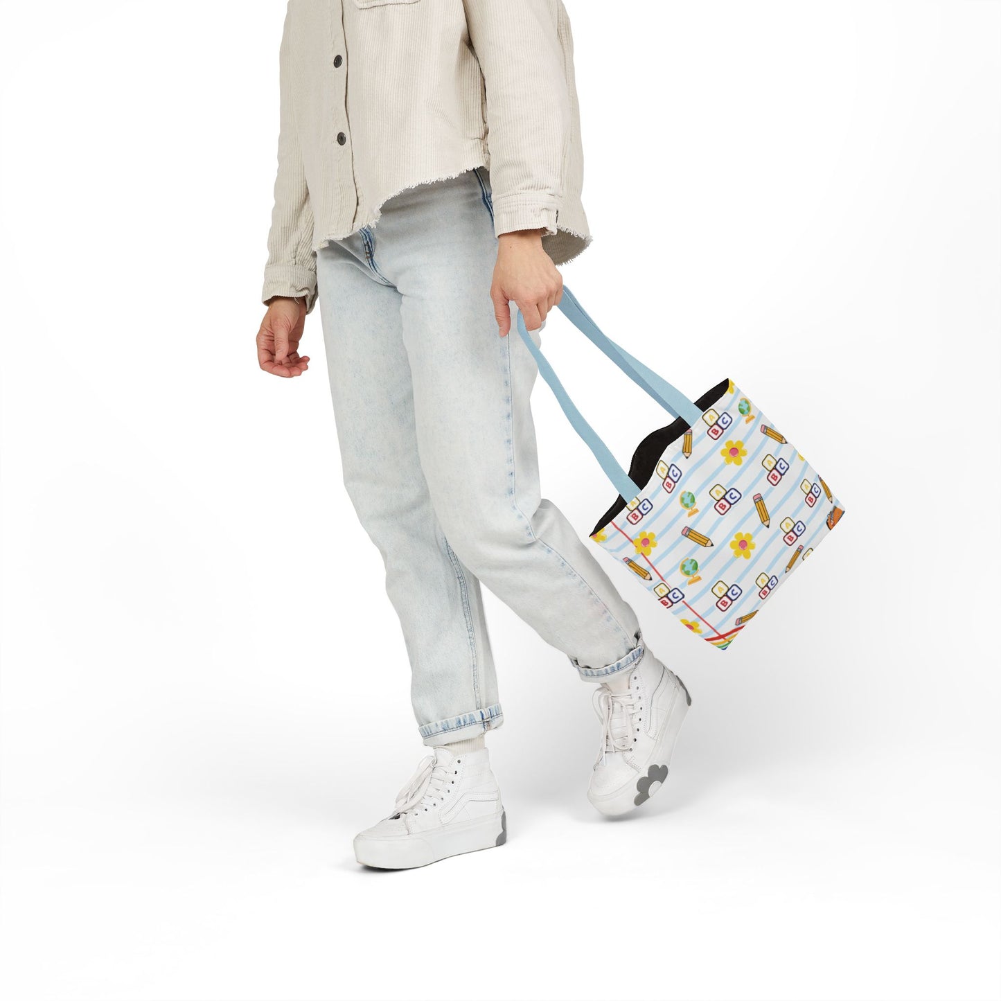 Personalized White Schoolyard Chic Composition Book Inspired Canvas Tote Bag with Colorful Straps, Cute School Bag, Eco-Friendly Tote, Back to School Shopping Bag, Teacher Gift Idea