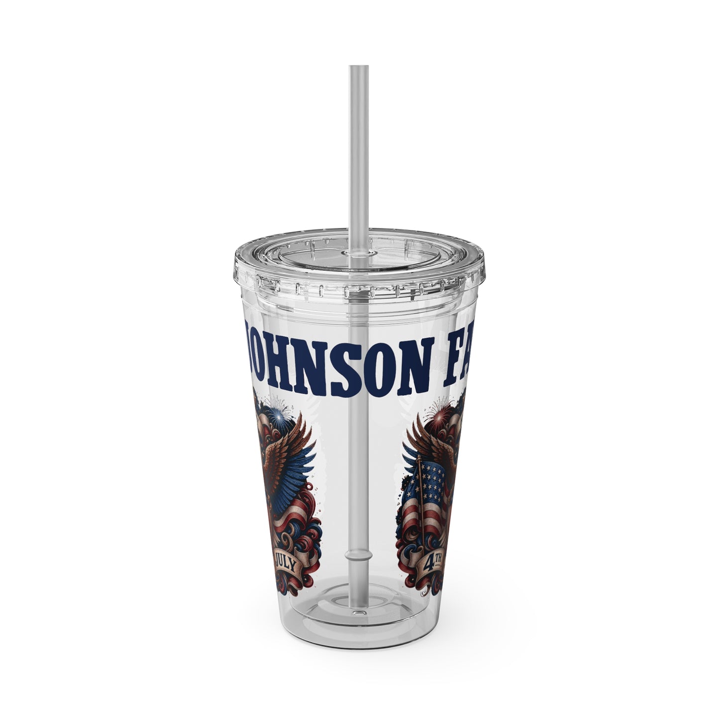 Patriotic Eagle 16oz Tumbler with Straw — "Happy 4th of July" USA Design