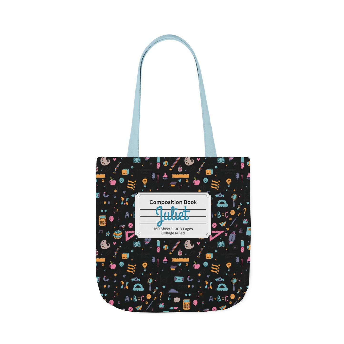 Personalized Chalkboard Chic Composition Book Inspired Canvas Tote Bag with Colorful Straps, Cute School Bag, Eco-Friendly Tote, Back to School Shopping Bag, Teacher Gift Idea