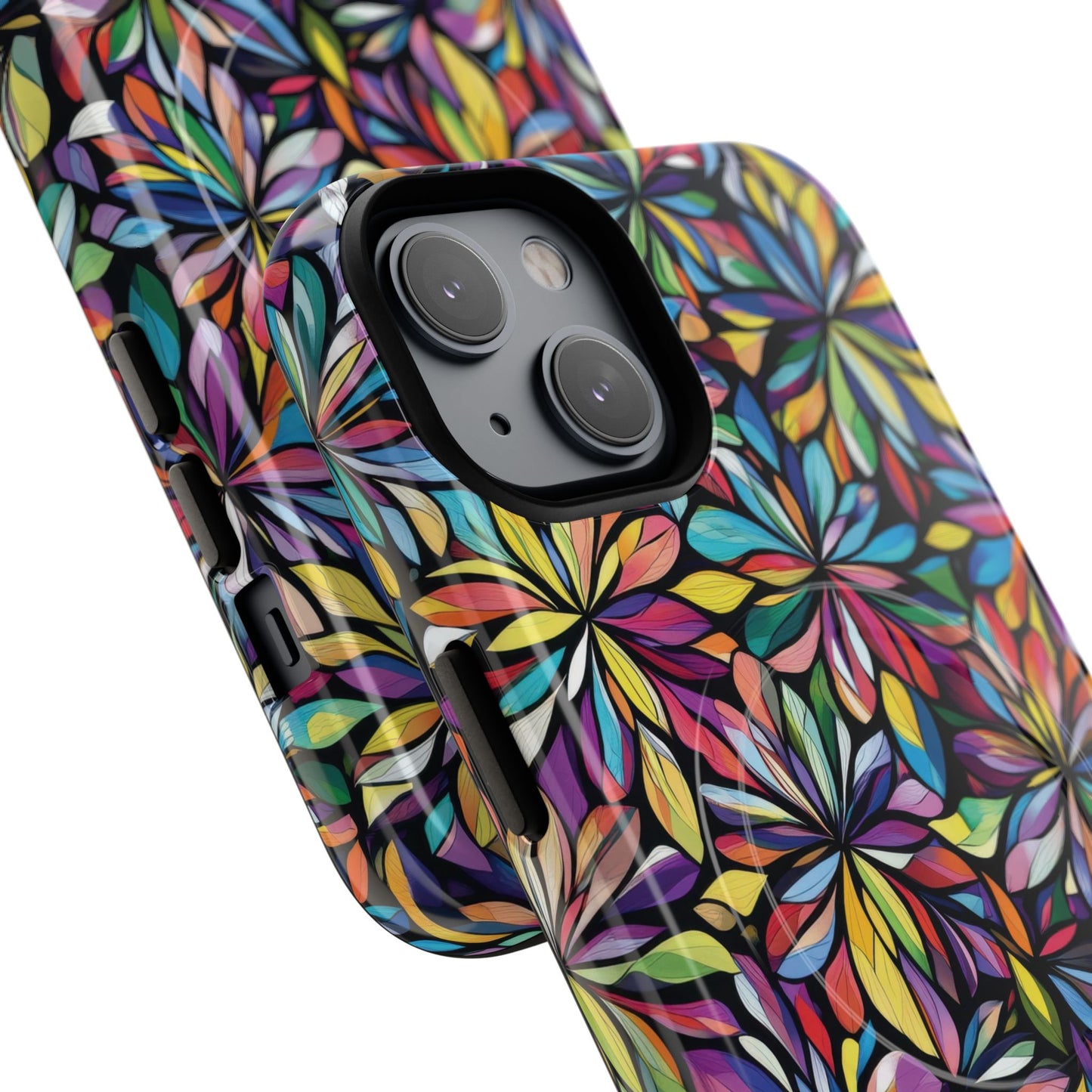 Prism Petal Burst Tough Magnetic iPhone Case, Colorful iPhone Case, Unique Gift for Flower Lovers, Stylish stained Glass Accessory