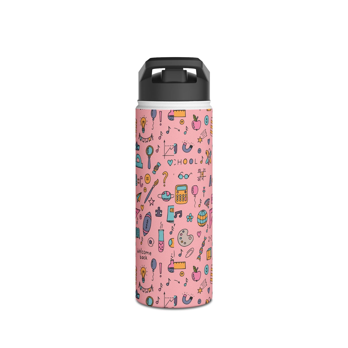 Personalized Pink Chalkboard Chic Inspired Stainless Steel Water Bottle for Kids, School Supplies, Eco-Friendly Drinkware, Back to School, Teacher Gifts