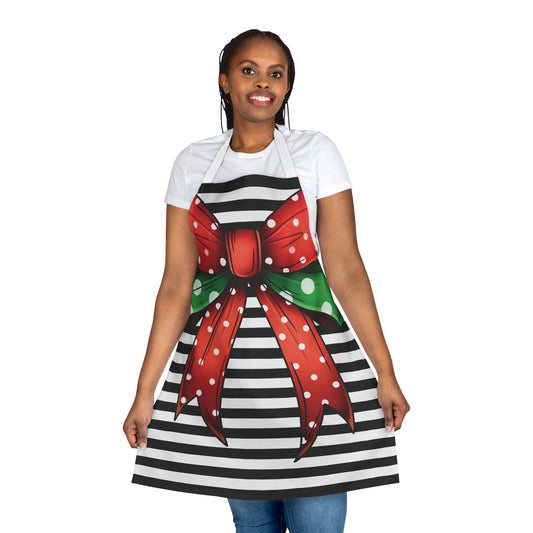 Striped Red Polka Dot Bow Chef's Apron