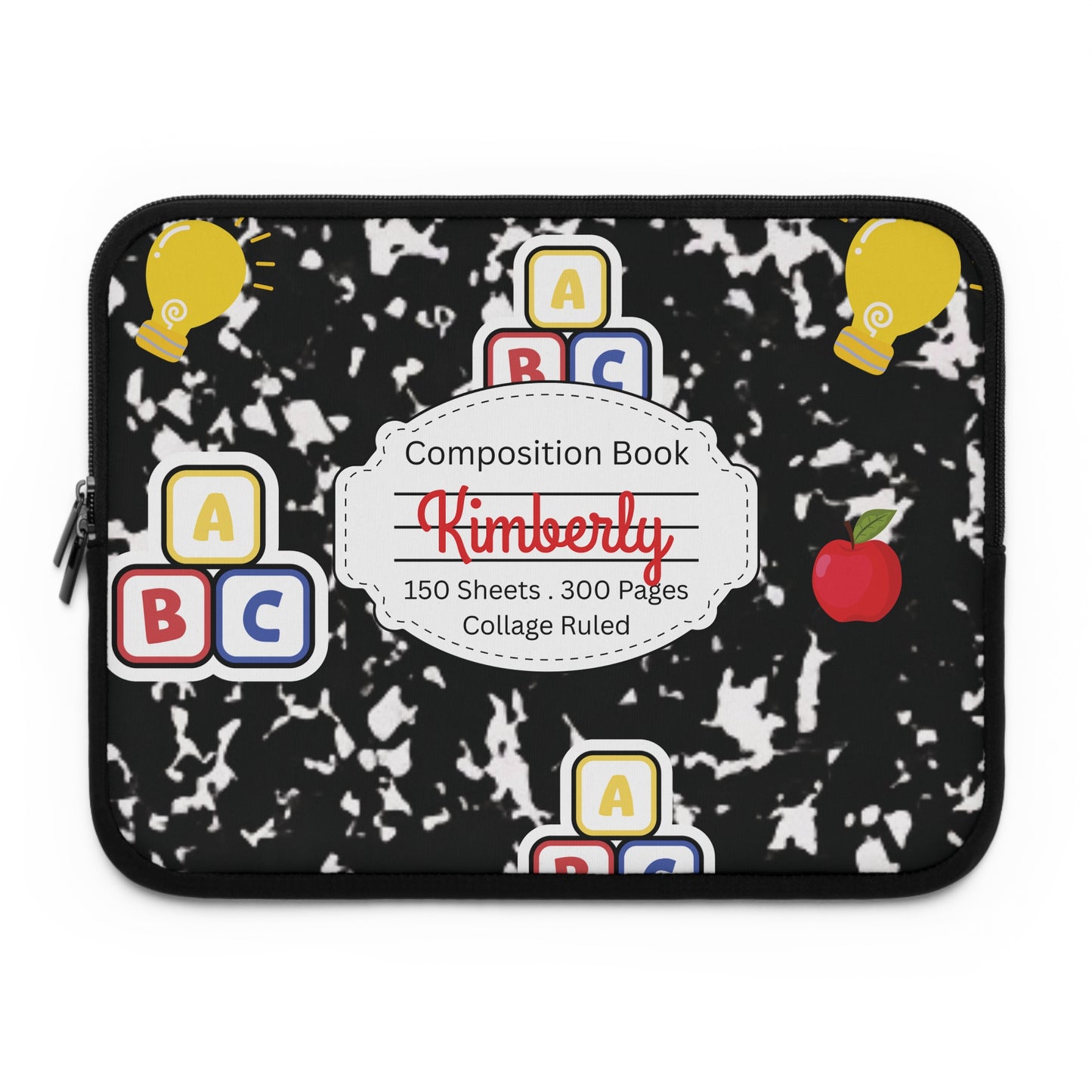 Personalized Laptop Sleeve with Black Composition Book Inspired Design, Customizable Tech Case, School Supplies, Gift for Students, College Essentials, Back to School