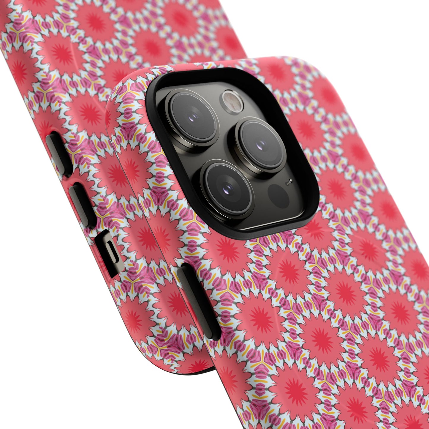 Roseburst Mosaic Vibrant Flower Pattern iPhone Case, Stylish iPhone Cover, Tough Magnetic Case, Floral Gift, Trendy Accessory for Her