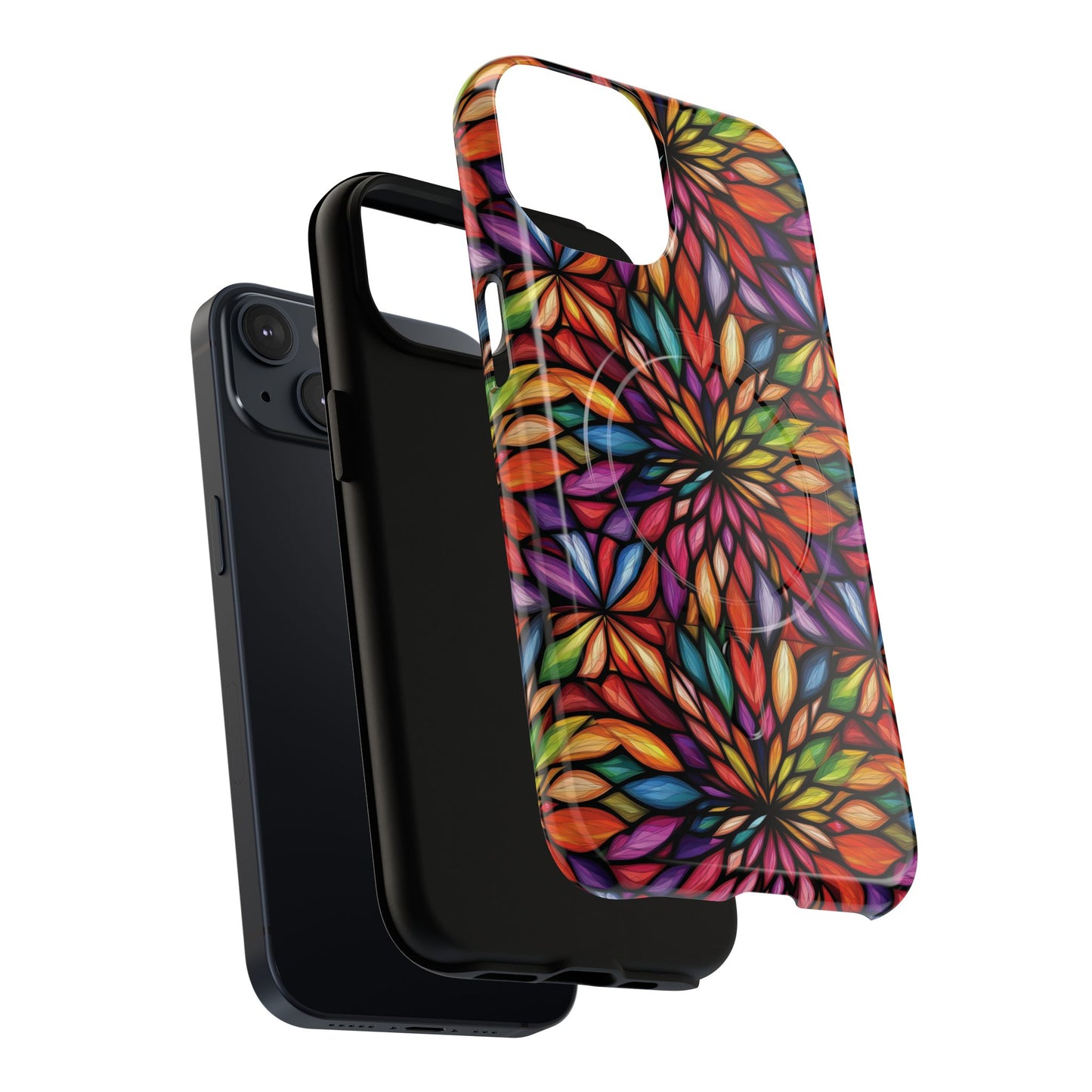 Prism Bloom Tough iPhone Magnetic Case, Stained Glass  MagSafe Cases, iPhone Accessory, Floral Design, Unique Gift, iPhone Protection