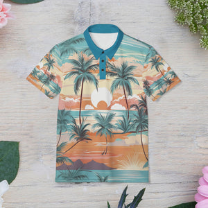 Sunset Paradise Polo Shirt, Vacation Wear, Beach Shirt, Summer Style, Gift for Him, Casual Fashion, Everyday Comfort