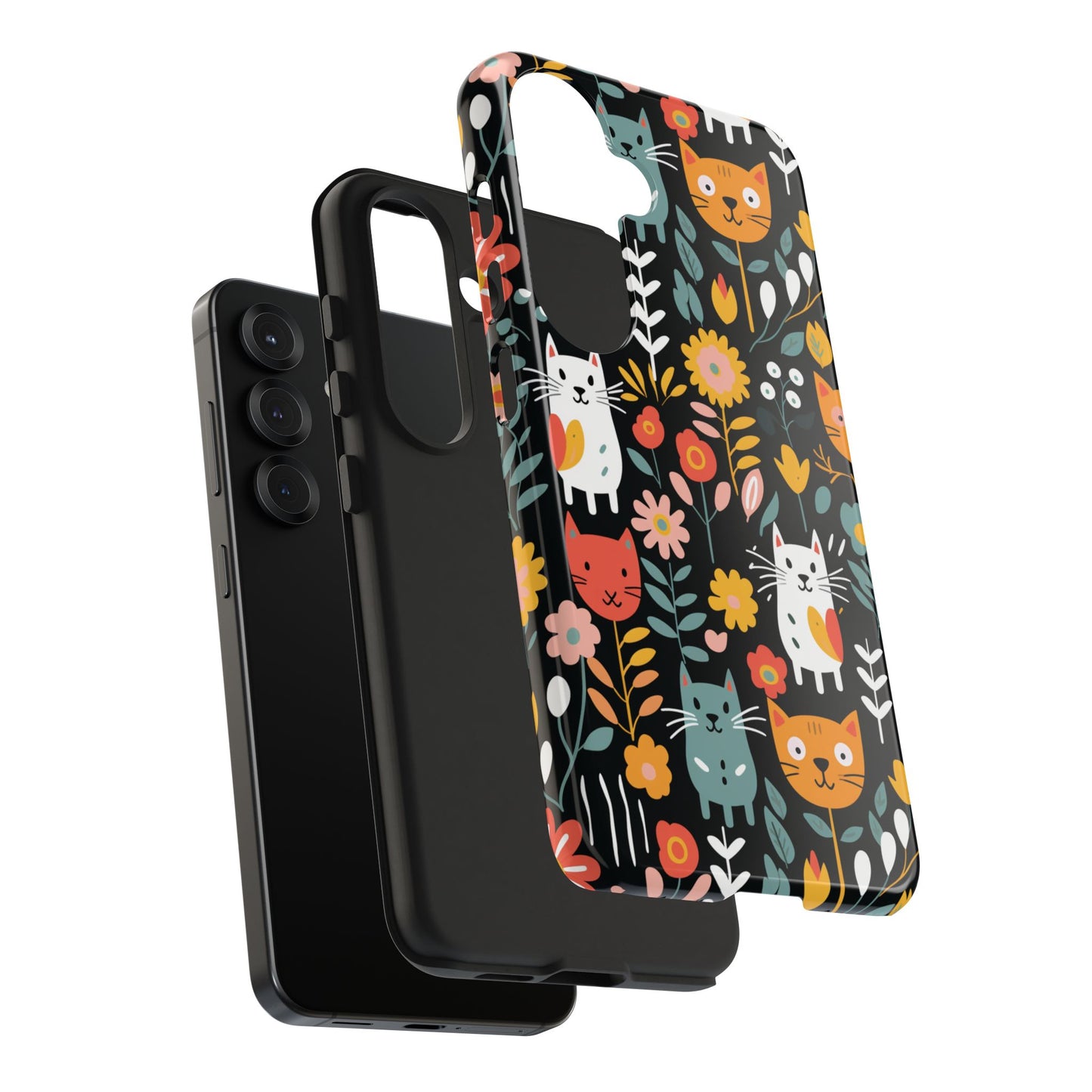 Whimsical Feline Garden iPhone and Samsung Tough Phone Cases,