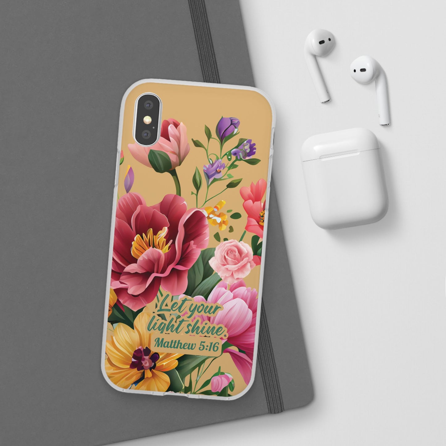 Floral Scripture Phone Case — "Let Your Light Shine" (Matthew 5:16) for iPhone and Samsung Cases.