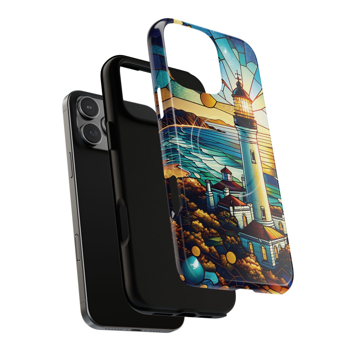 Stained Glass Lighthouse Phone Case - Tough Magnetic Cases, Unique Gifts for Nature Lovers, Beach Vibes, Travel Accessories, Coastal Decor