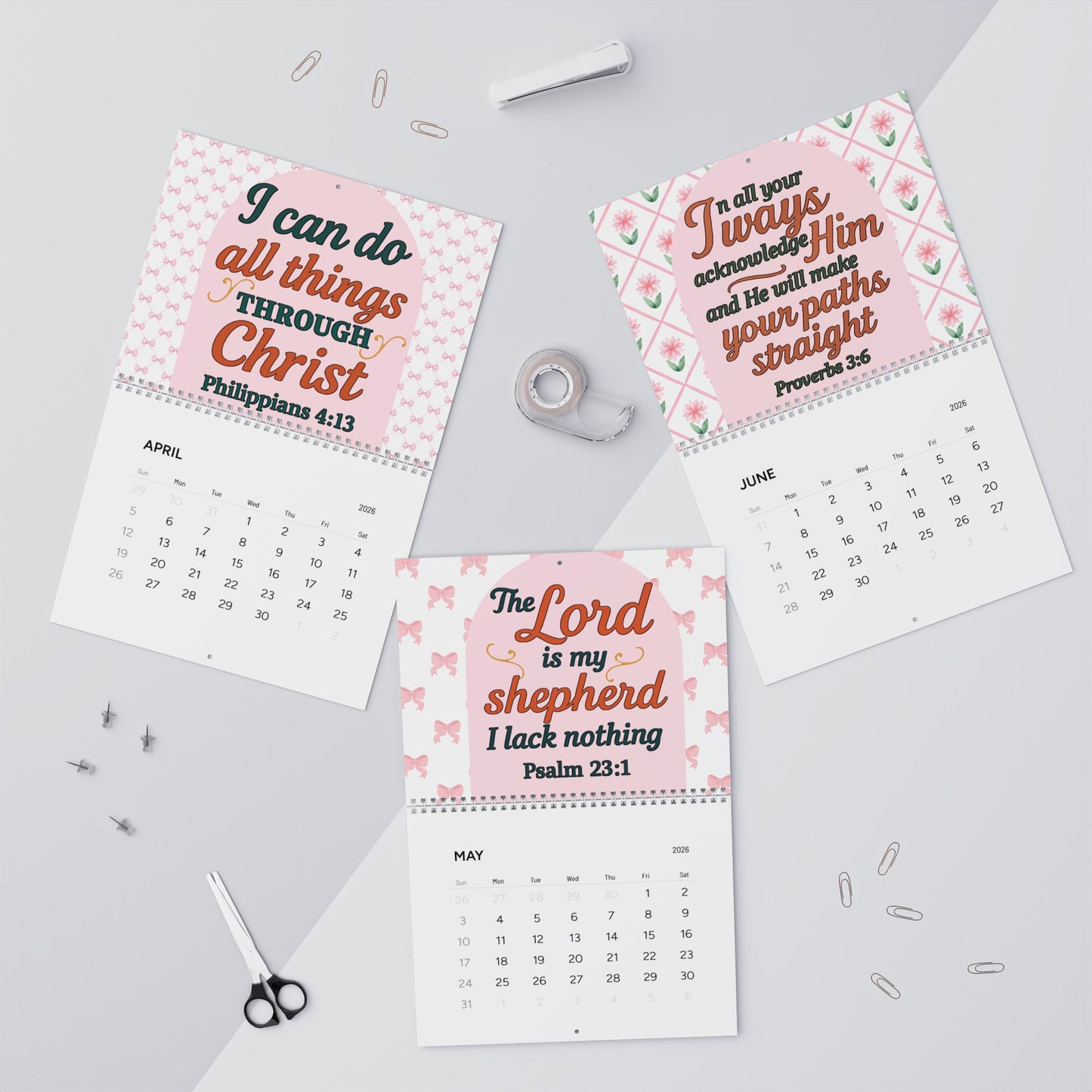 Inspirational Scripture Wall Calendar 2026 — Christian Bible Verse Monthly Calendar
