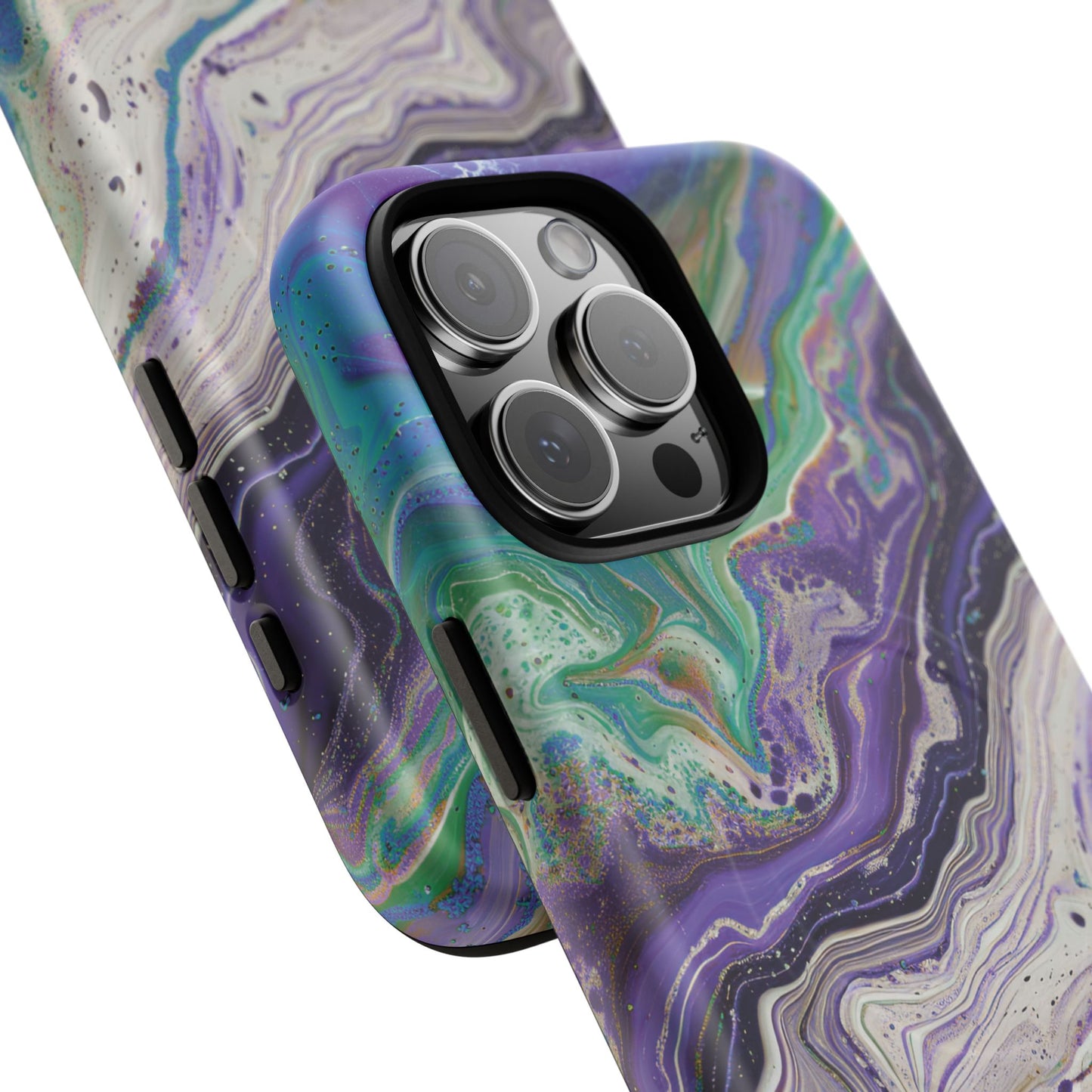 Stylish Purple Acrylic Tough Magnetic iPhone Cases, Unique Protective Cases for iPhone, Colorful Marble Design, Great Gift for iPhone Lovers