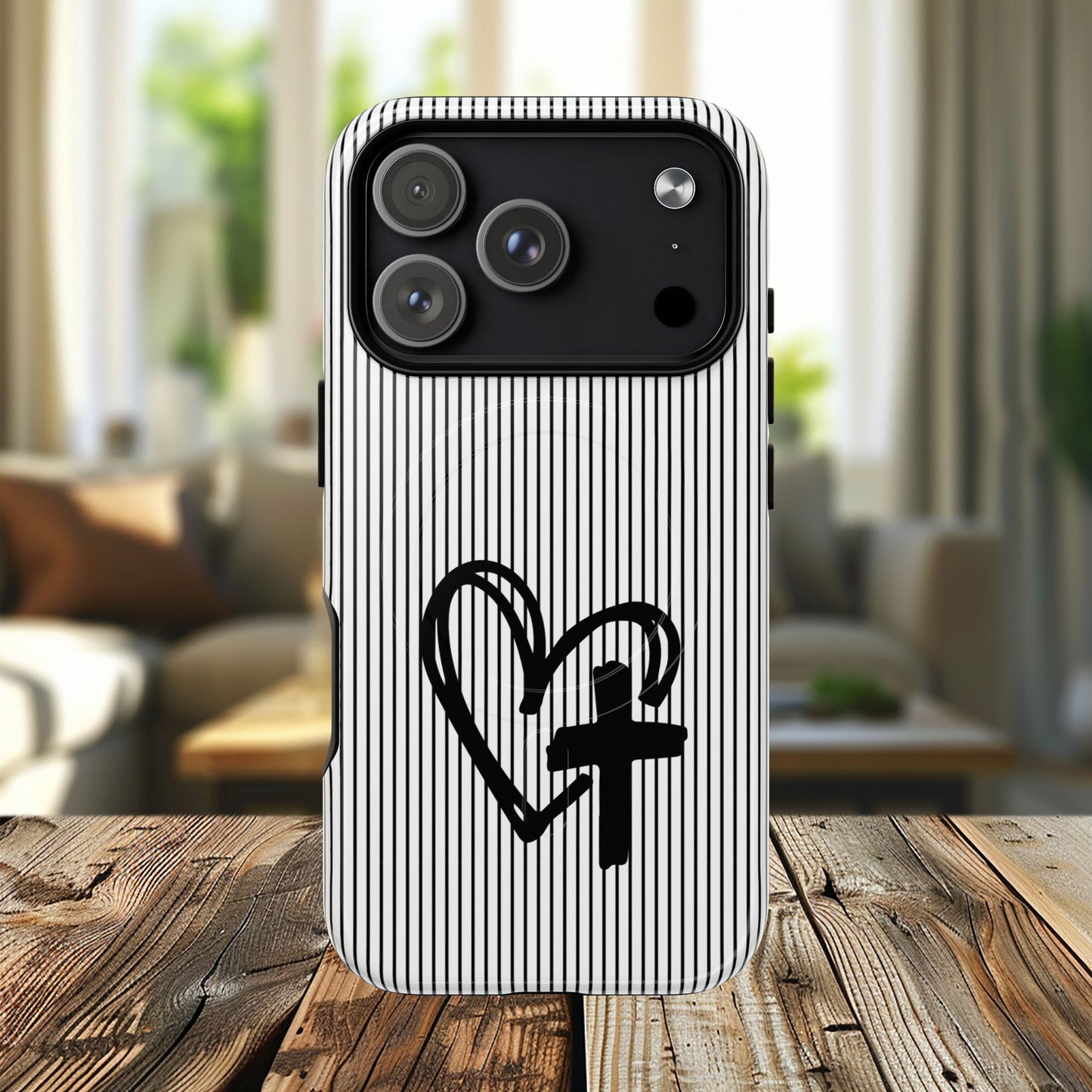 Tough Magnetic Phone Case with Heart & Cross Design, Durable Phone Cover, Unique Gift for Her, Stylish Accessory, Everyday Use