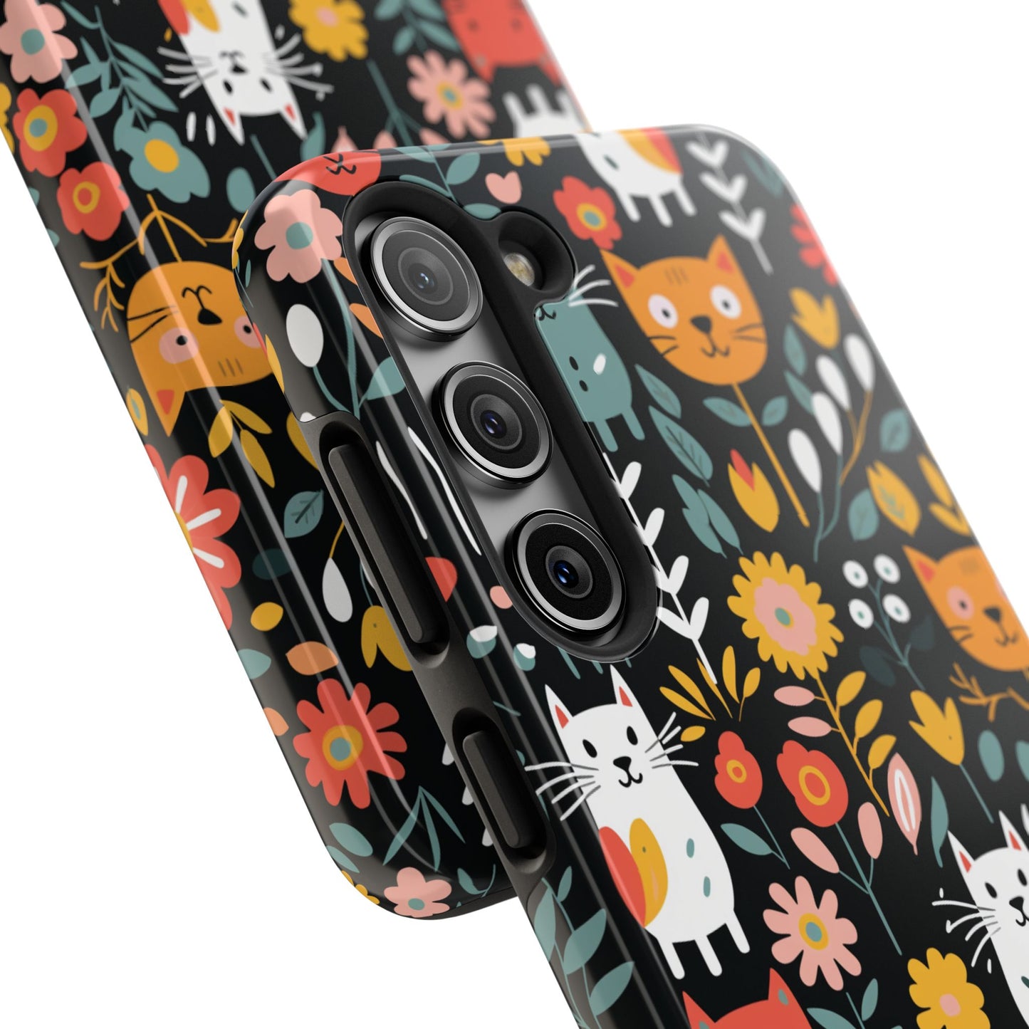 Personalized Whimsical Feline Garden Tough Phone Case — Custom Name iPhone & Samsung
