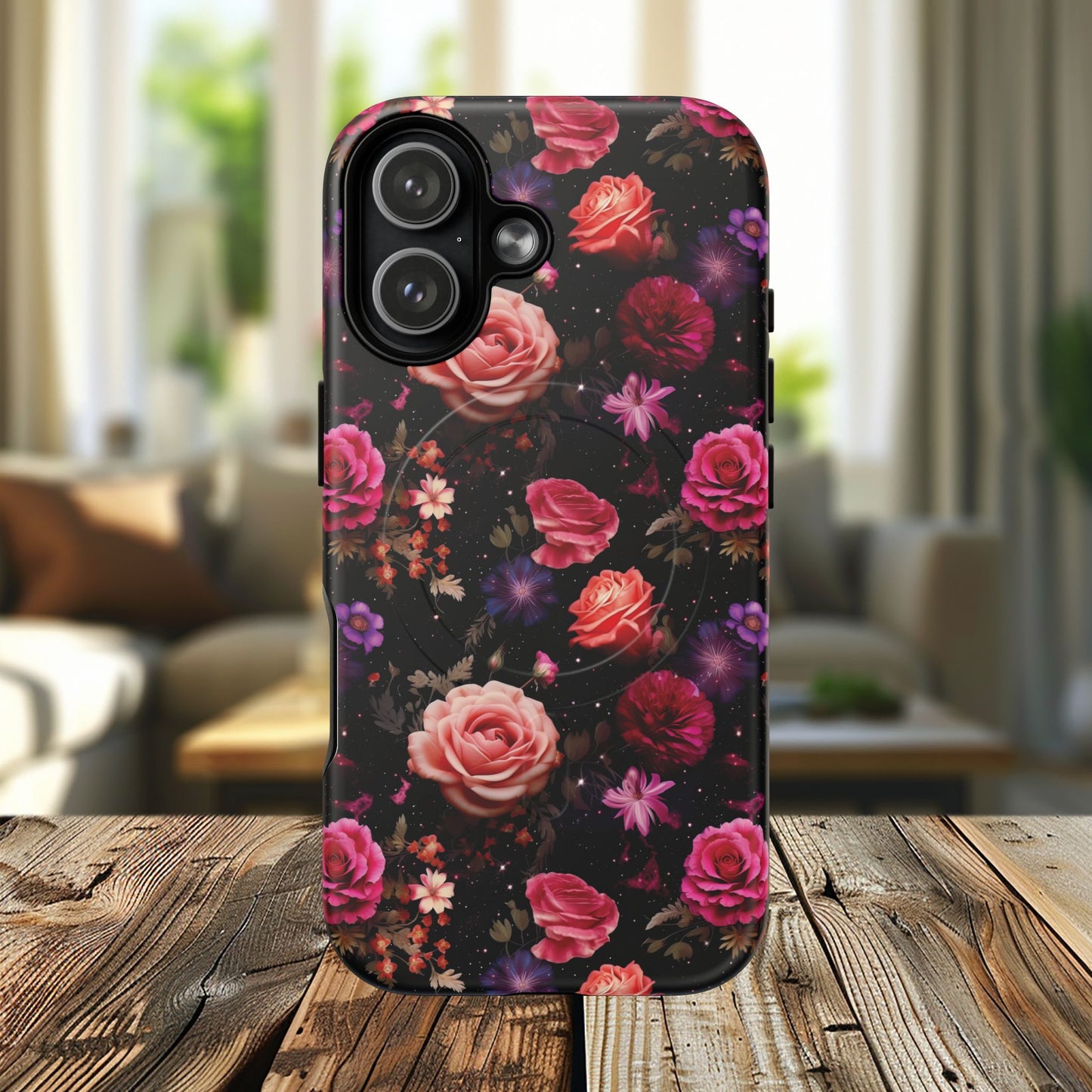 Starry Rose Garden Tough Magnetic Phone Case, Stylish Phone Cover, Gift for Her, Elegant Floral Design, Durable Phone Accessories