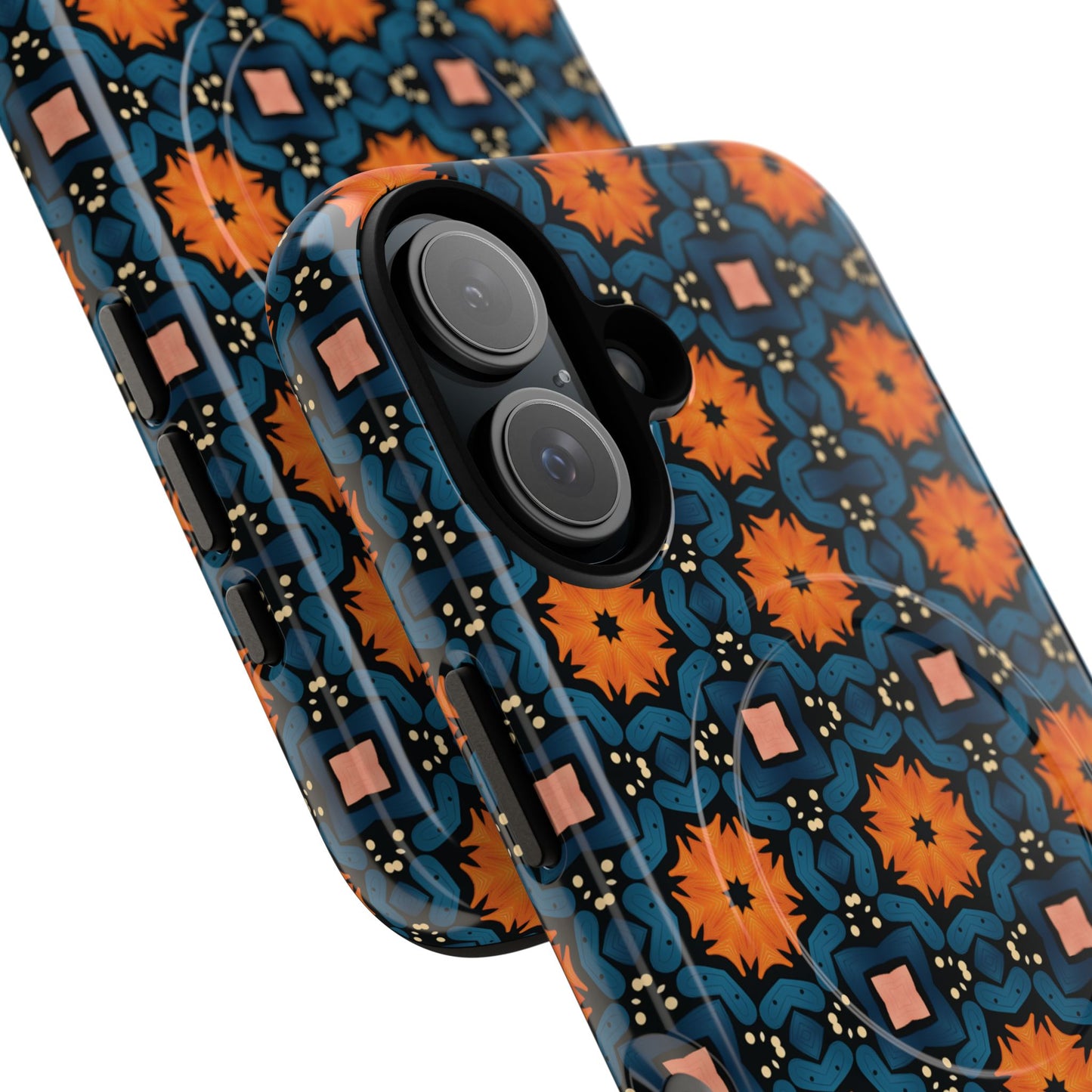 Saffron Tile Bloom Vibrant Floral Tough Magnetic iPhone Case, Durable iPhone Cover, Gift for Her, Floral Design, Unique iPhone Protection.
