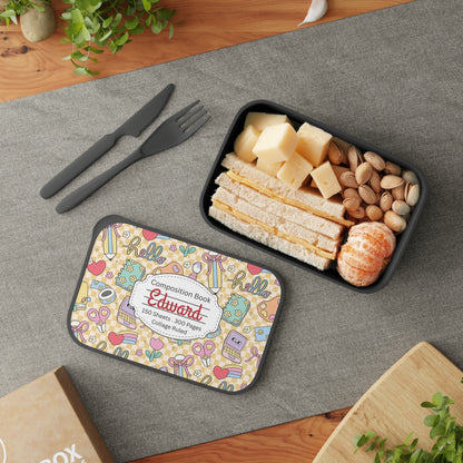 Personalized Doodle Daydream Composition Book Inspired Bento Box, Fun Lunch Container, School Lunch, Meal Prep, Kids' Utensils, Back to School, Child's Lunchbox