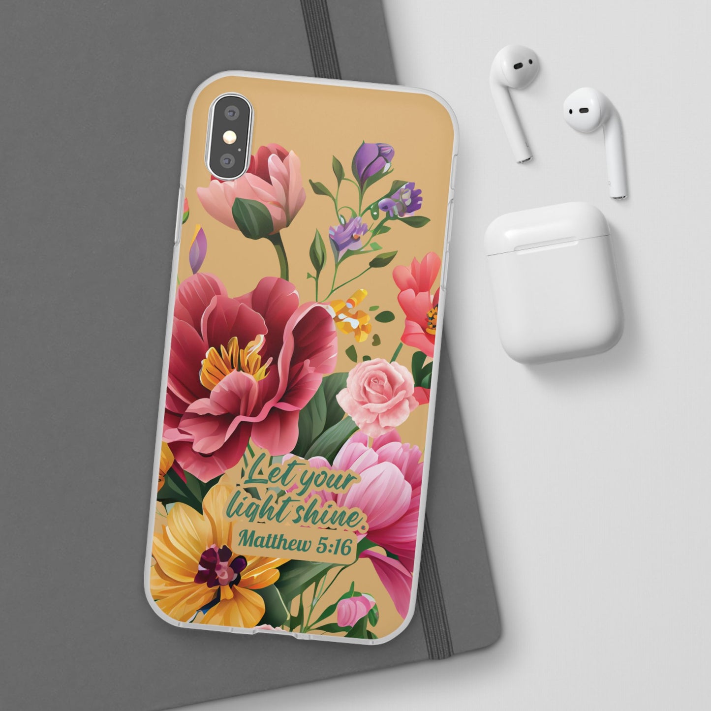 Floral Scripture Phone Case — "Let Your Light Shine" (Matthew 5:16) for iPhone and Samsung Cases.